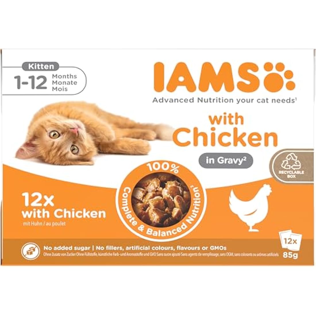 IAMS Kitten Wet Cat Food – Chicken in Gravy – 12 x 85g Multipack