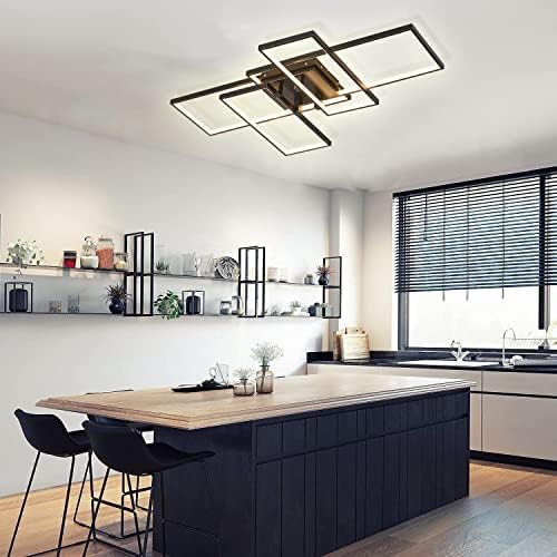 Becailyer Modern LED Flush Mount Ceiling Light | Dimmable 4-Square Black Lamp