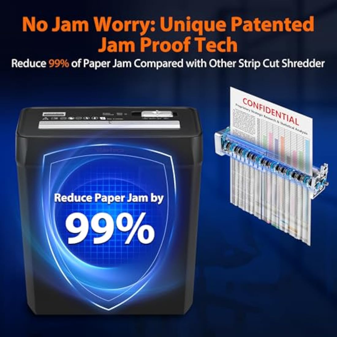 VidaTeco Strip Cut Paper Shredder | 6-Sheet Home Office Machine with 10L Bin