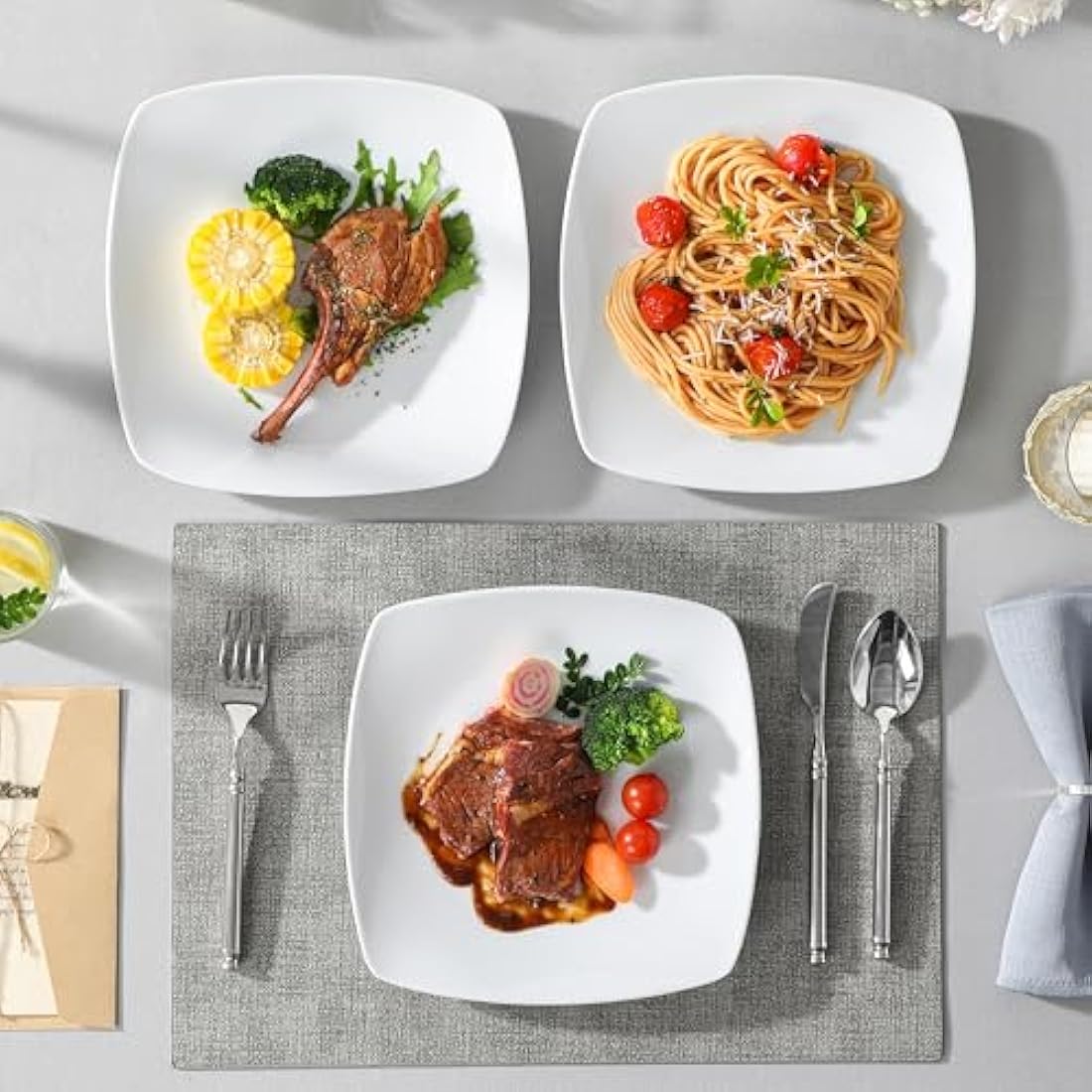 MALACASA Julia Square Dinner Plates - 6-Piece Ivory White Porcelain Set