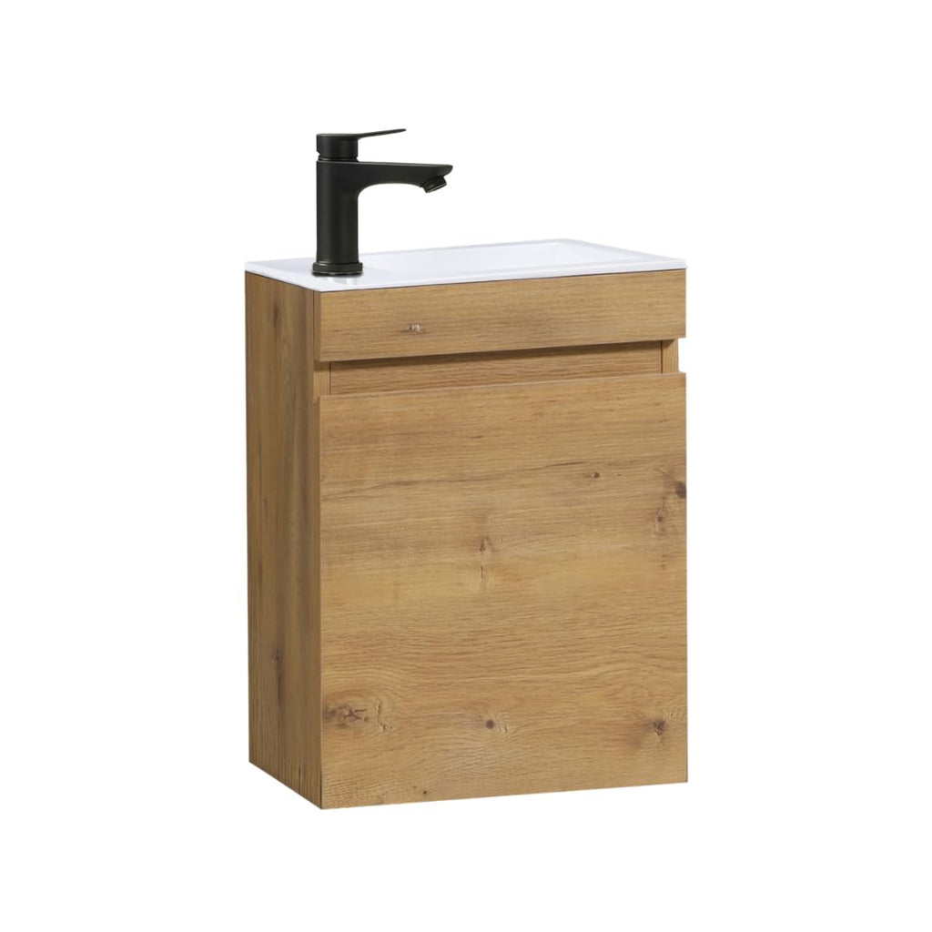 Kometmöbel Cloakroom Vanity Unit With Wash Basin Bathroom Vanity 40cm Wall Hung Oak 40cm, Without Tap