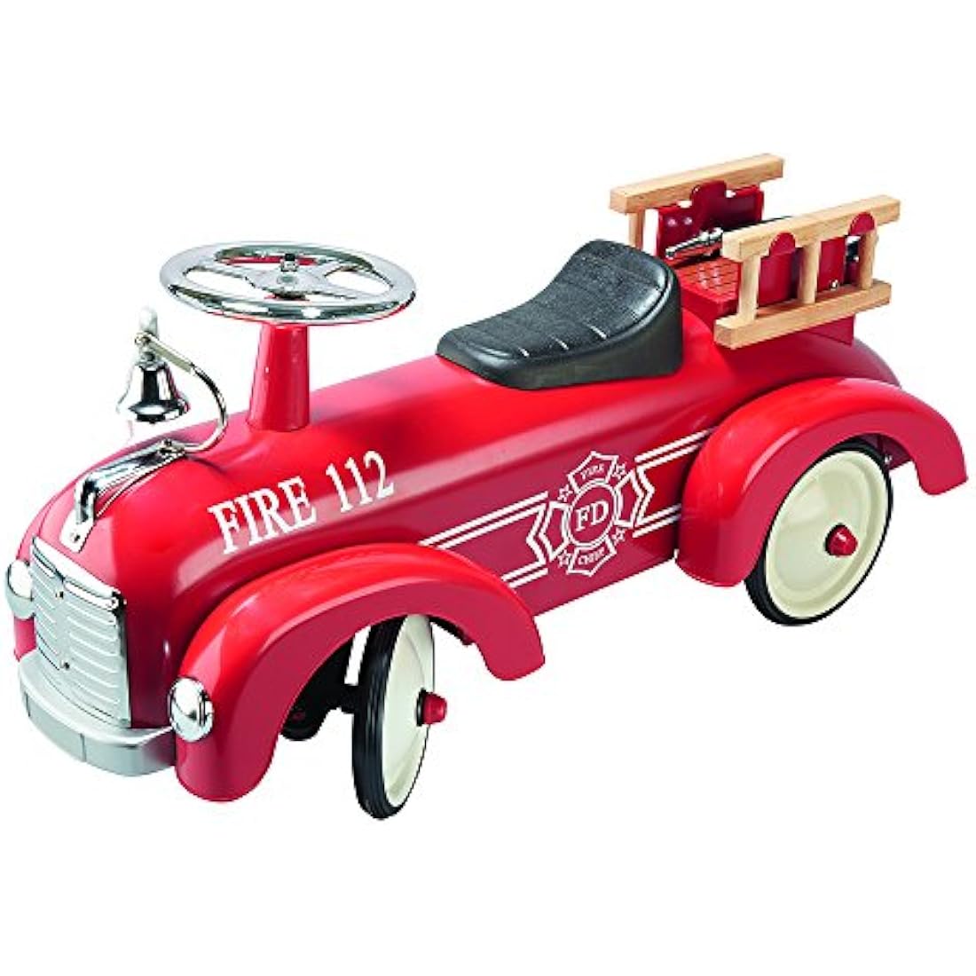 Goki Fire Brigade Ride-On Vehicle – Red Wooden Push Car Toy for Toddlers