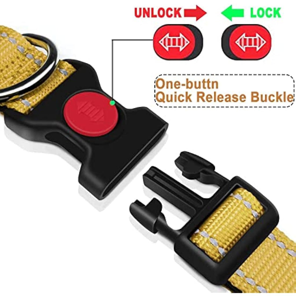 ATETEO Reflective Nylon Dog Collar | Padded Adjustable Safety Pet Collar