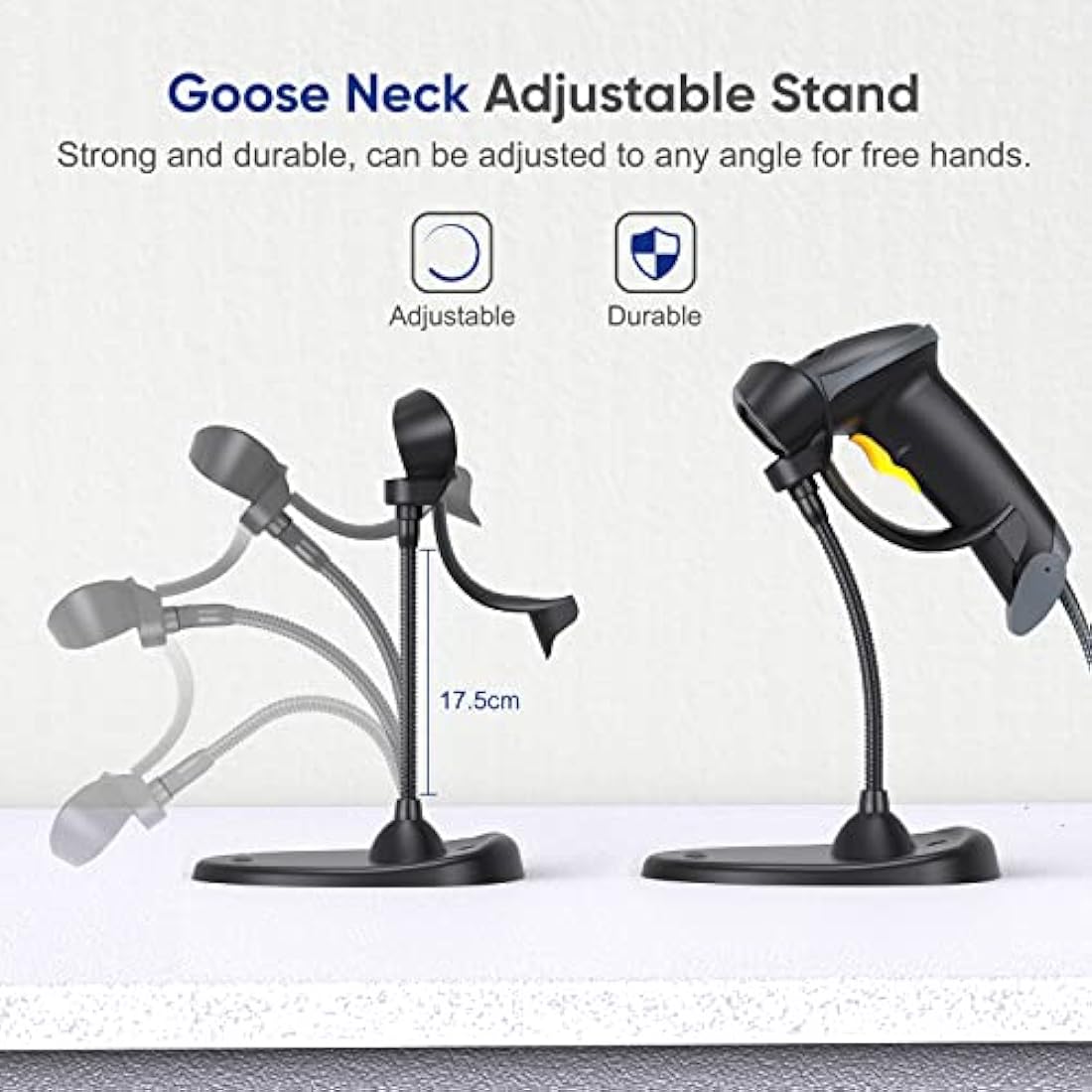 Eyoyo 2D QR Barcode Scanner with Gooseneck Stand | Wired USB POS Reader