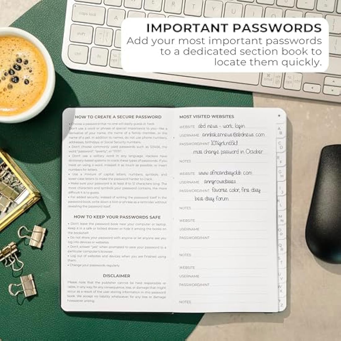 Clever Fox Password Book 2nd Edition - Hardcover Login Organizer, Black