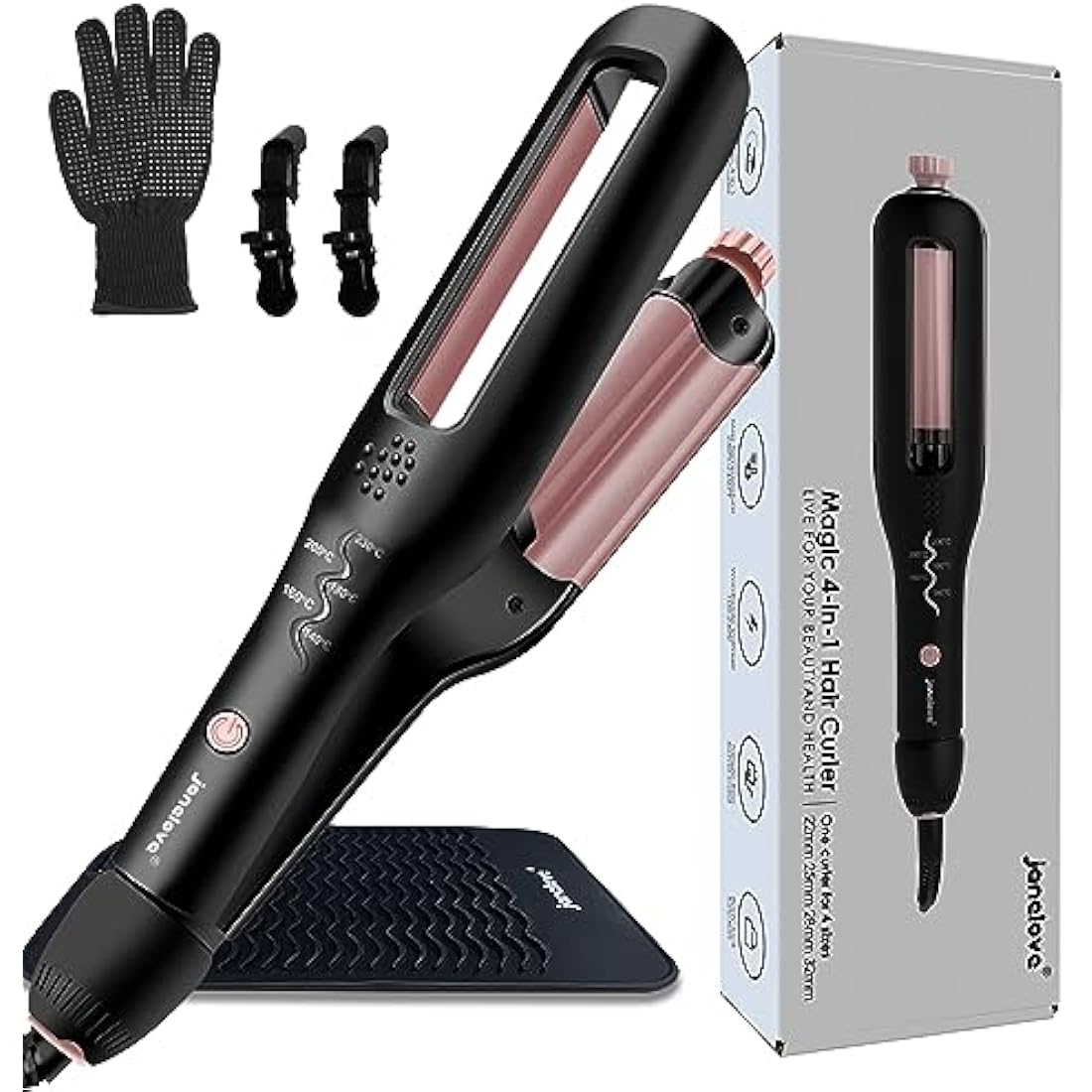 janelove 4-in-1 Hair Waver | Adjustable Ceramic Beach Wave Curler