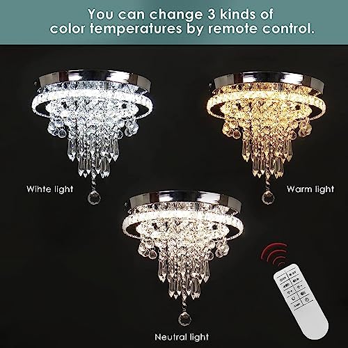 11.8" Crystal Chandelier – Dimmable LED Flush Mount Light