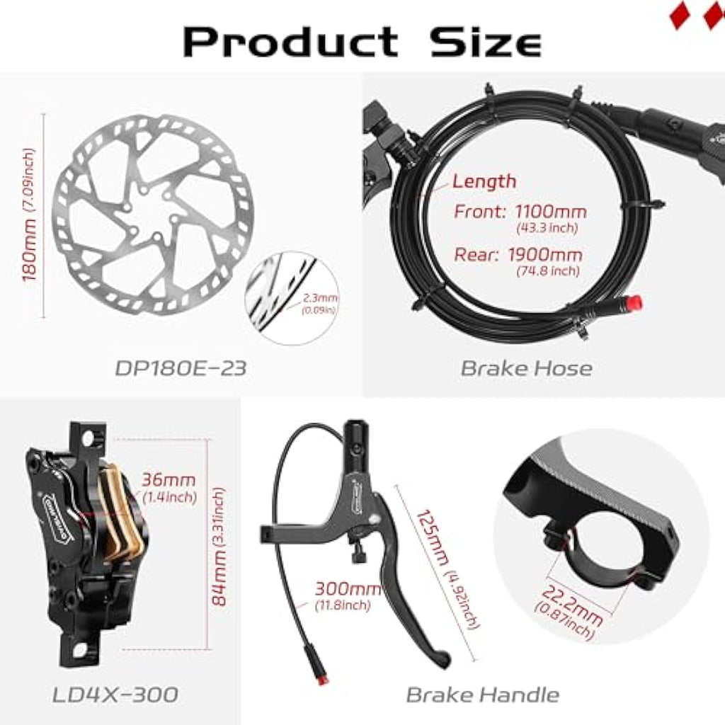 DYISLAND E-Bike Hydraulic Disc Brake Set | 4-Piston with 2.3mm Rotors