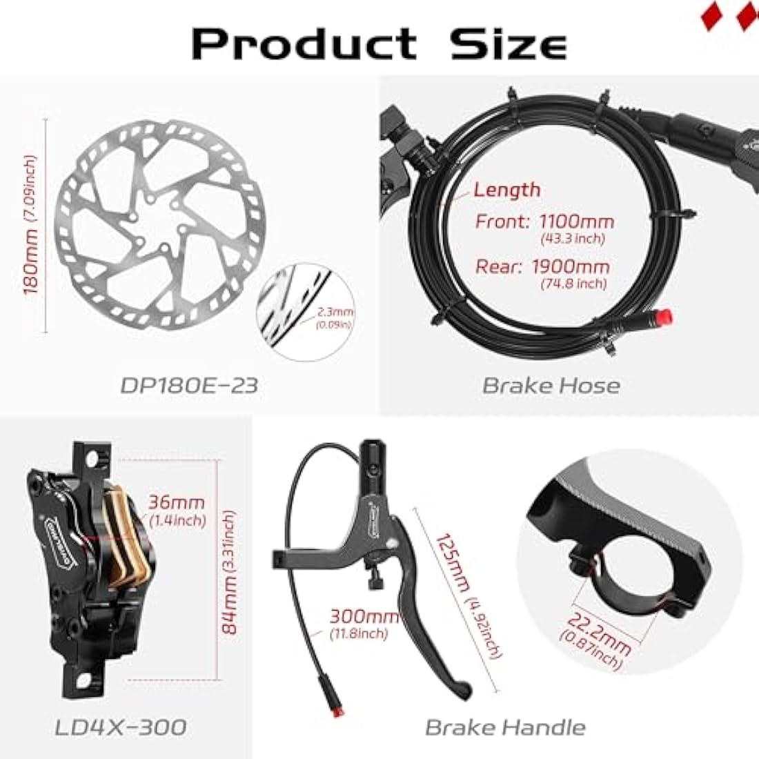 DYISLAND E-Bike Hydraulic Disc Brake Set | 4-Piston with 2.3mm Rotors