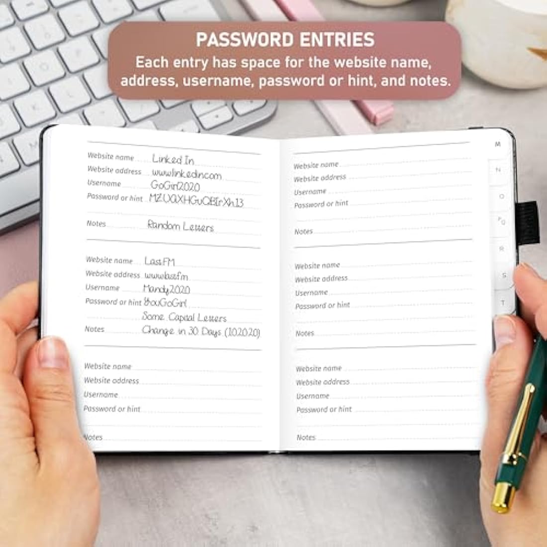 GoGirl Password Book with Alphabetical Tabs – Small Black Logbook
