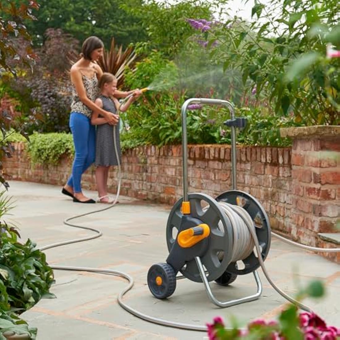 Hozelock Cart Reel Plus – 30m Assembled Garden Hose Reel with Nozzle
