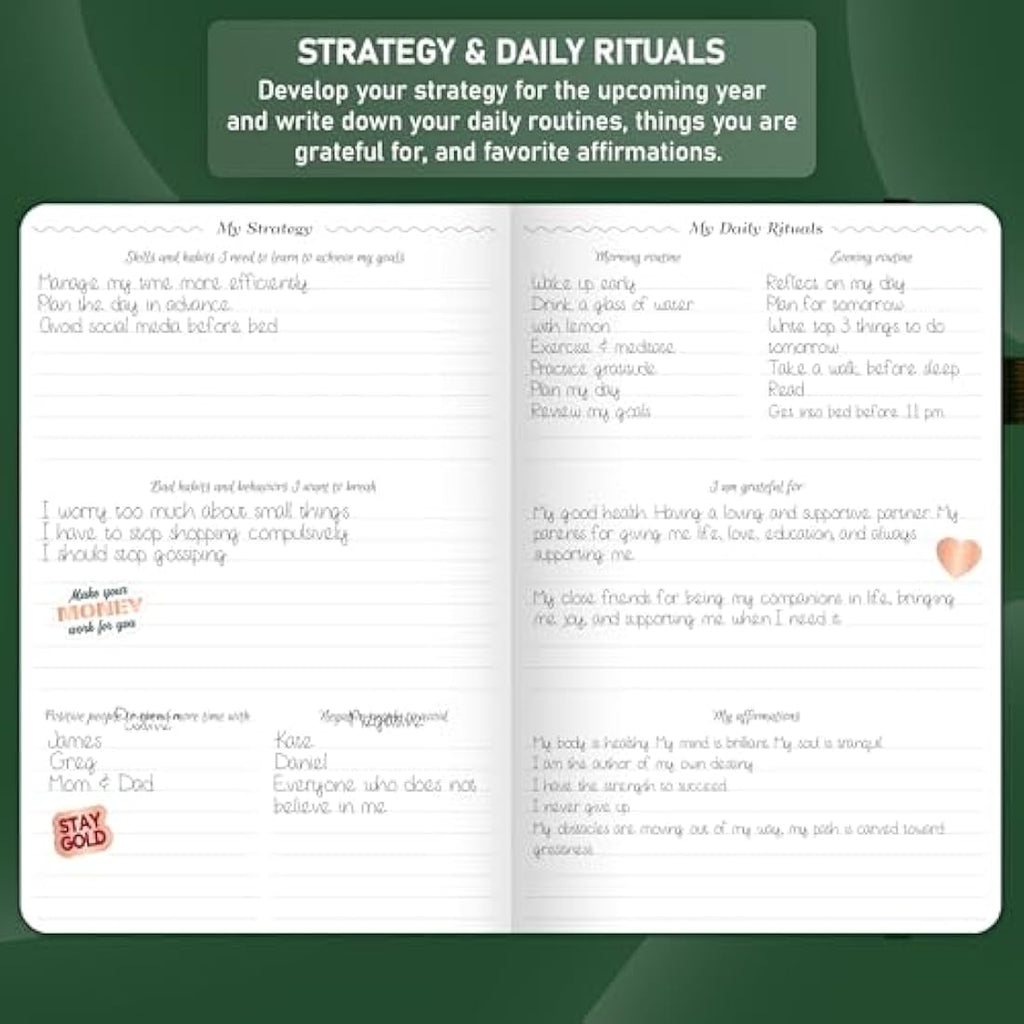 GoGirl Undated Hourly Planner – A5 Forest Green Eco-Leather Agenda