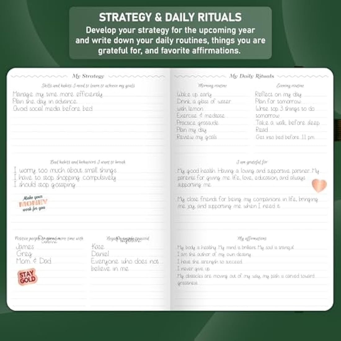 GoGirl Undated Hourly Planner – A5 Forest Green Eco-Leather Agenda