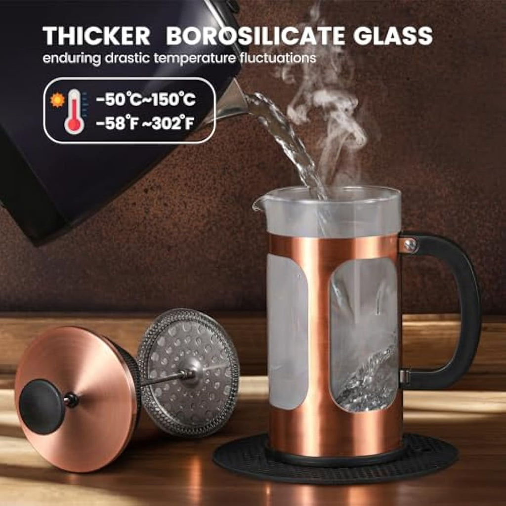KOOYAT French Press Coffee Maker | 1000ml Copper & Borosilicate Glass
