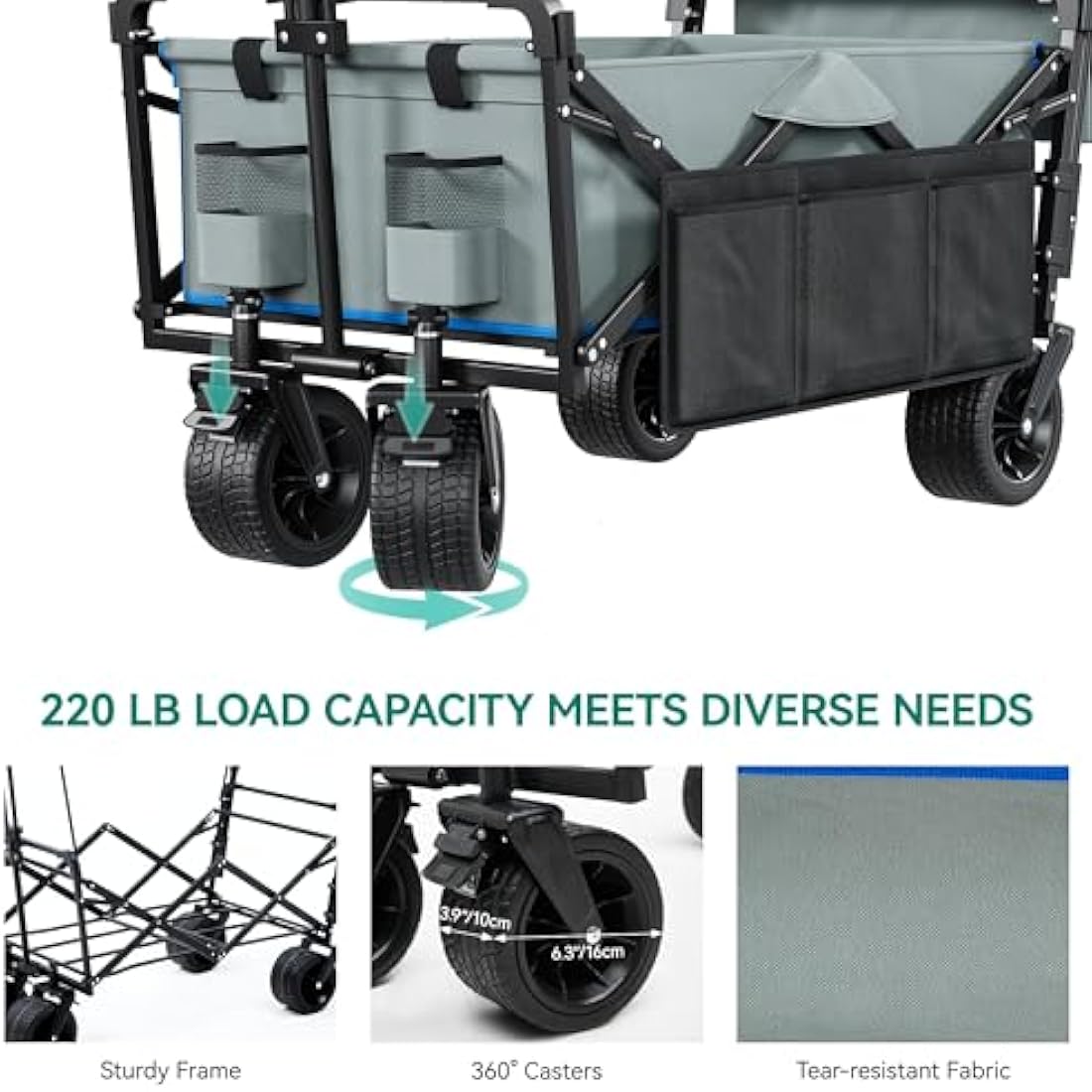 YITAHOME Foldable Beach Wagon – Heavy Duty Garden Trolley with Canopy