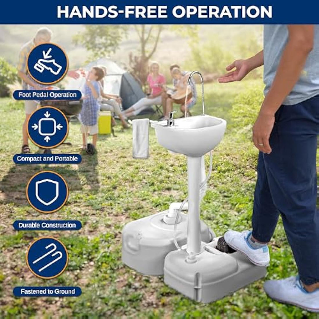 SereneLife Portable Hand Wash Station – Outdoor Camping Sink with Foot Pump