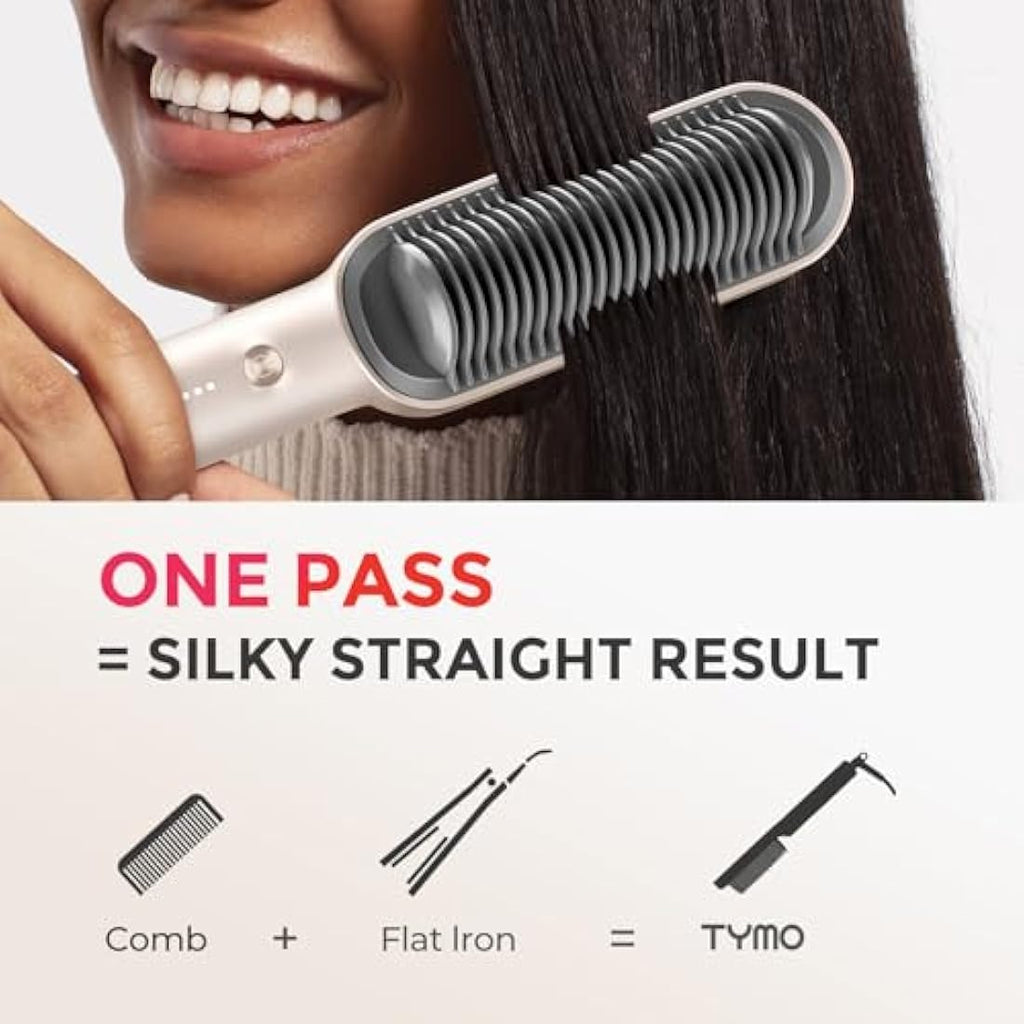 TYMO Hair Straightener Brush | Ionic 2-in-1 Fast Heating Comb - Gold