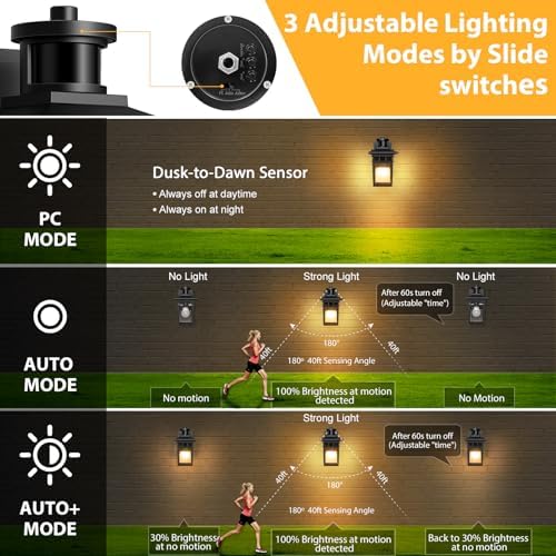 APOTO Motion Sensor Outdoor Wall Light | Dusk to Dawn Aluminum Porch Lantern