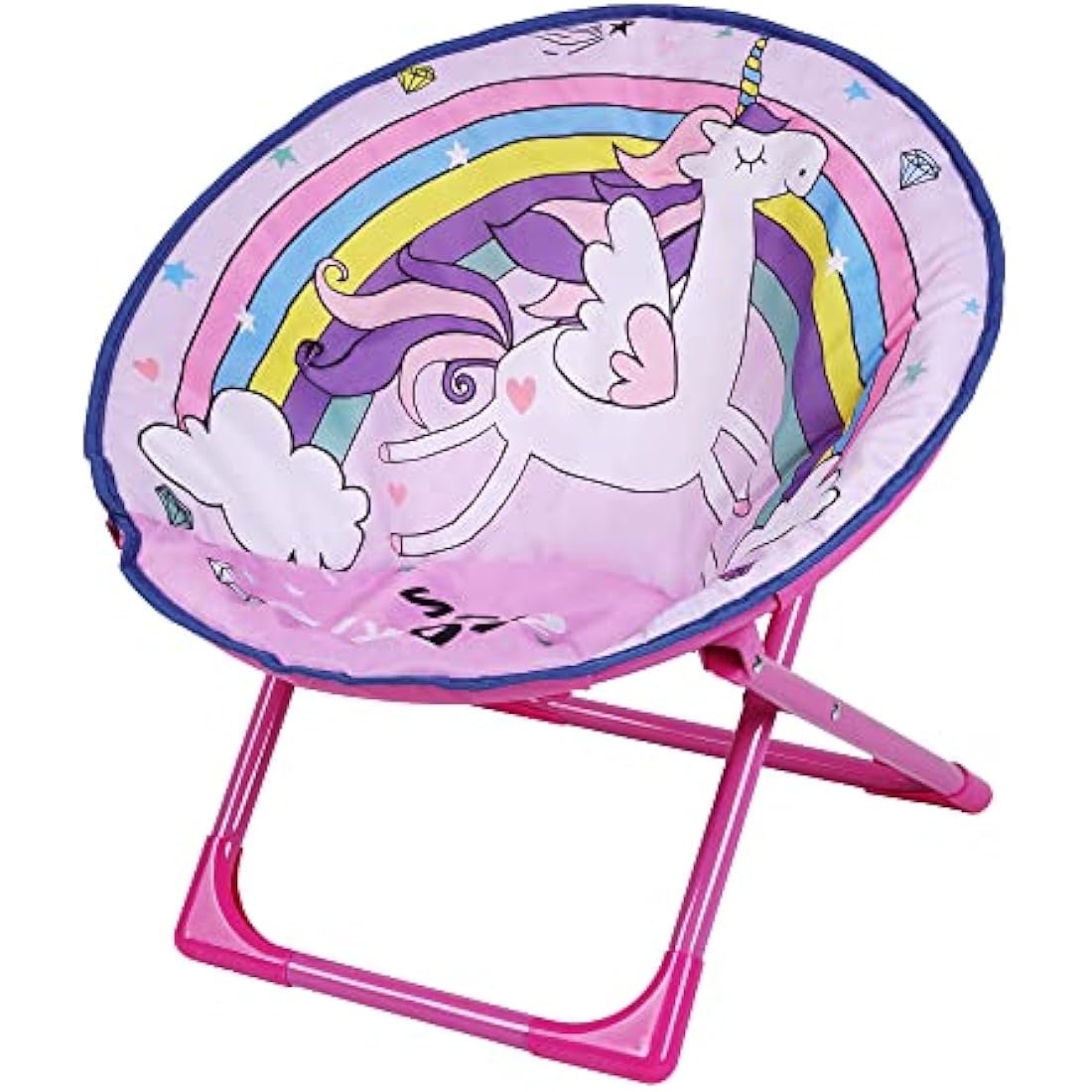 Outplea Kids Rainbow Unicorn Saucer Chair | Foldable Padded Moon Chair