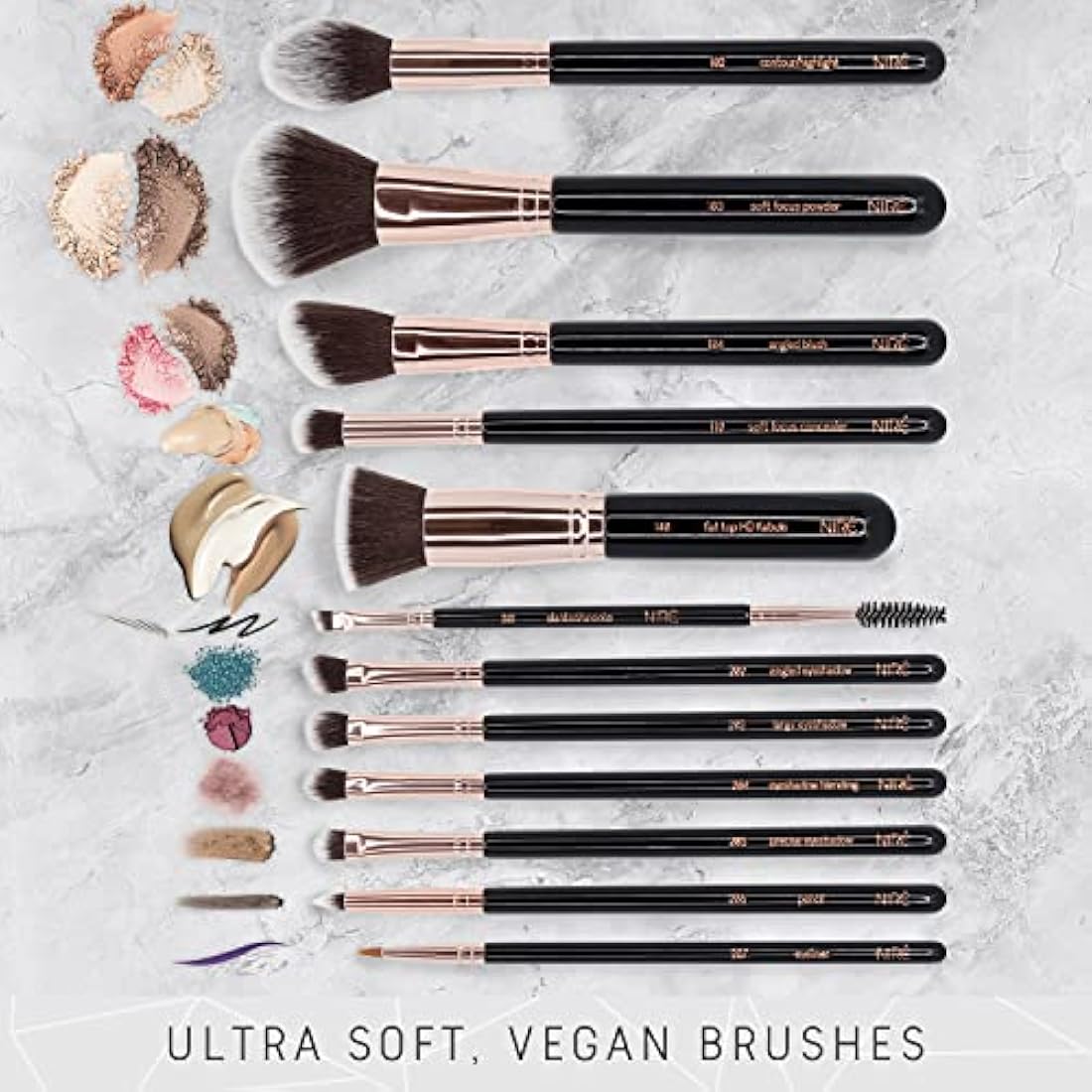 Niré Beauty 15-Piece Vegan Makeup Brush Set with Case and Cleaner