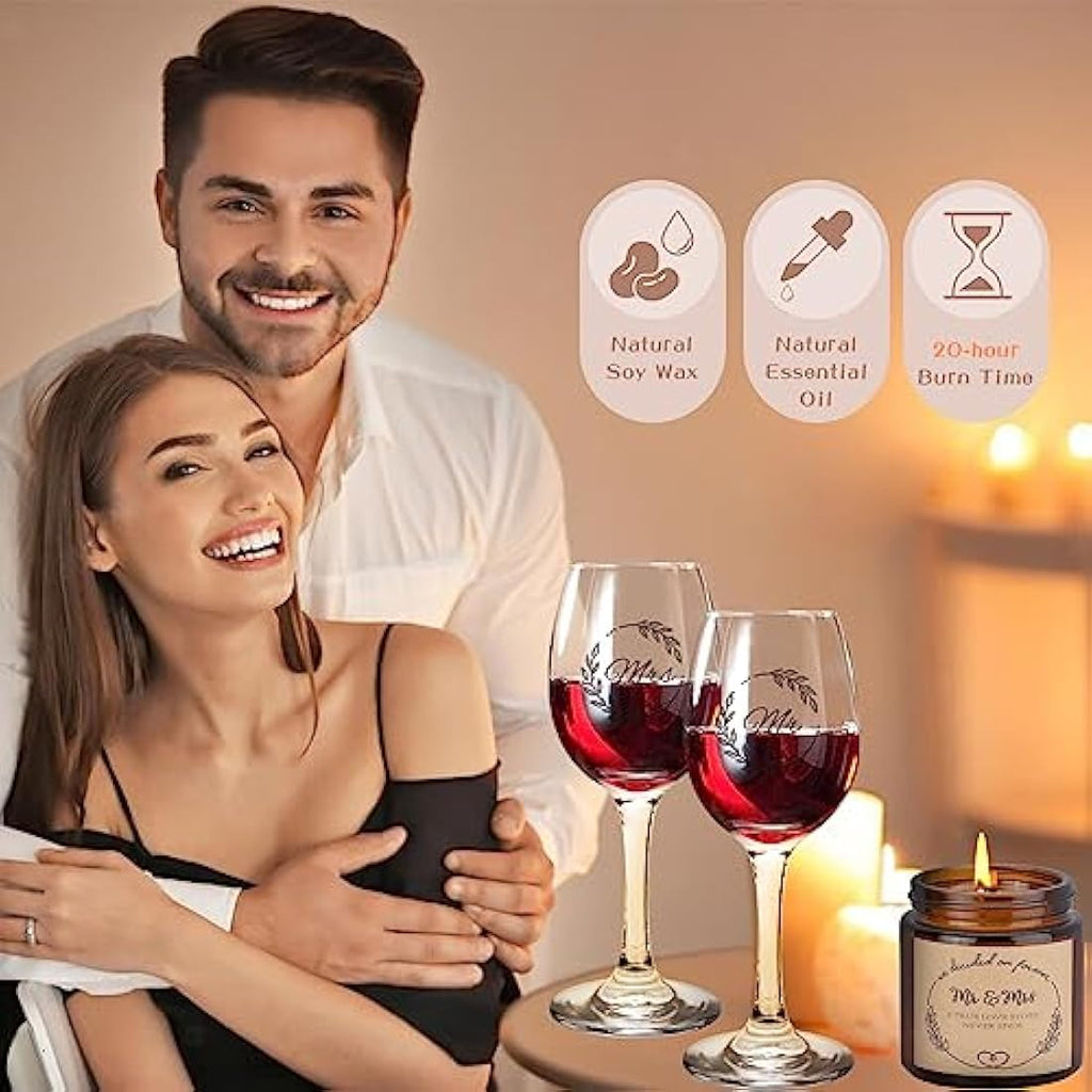 Mr and Mrs Wedding Gift Set – Bamboo Charcuterie Board & Candle