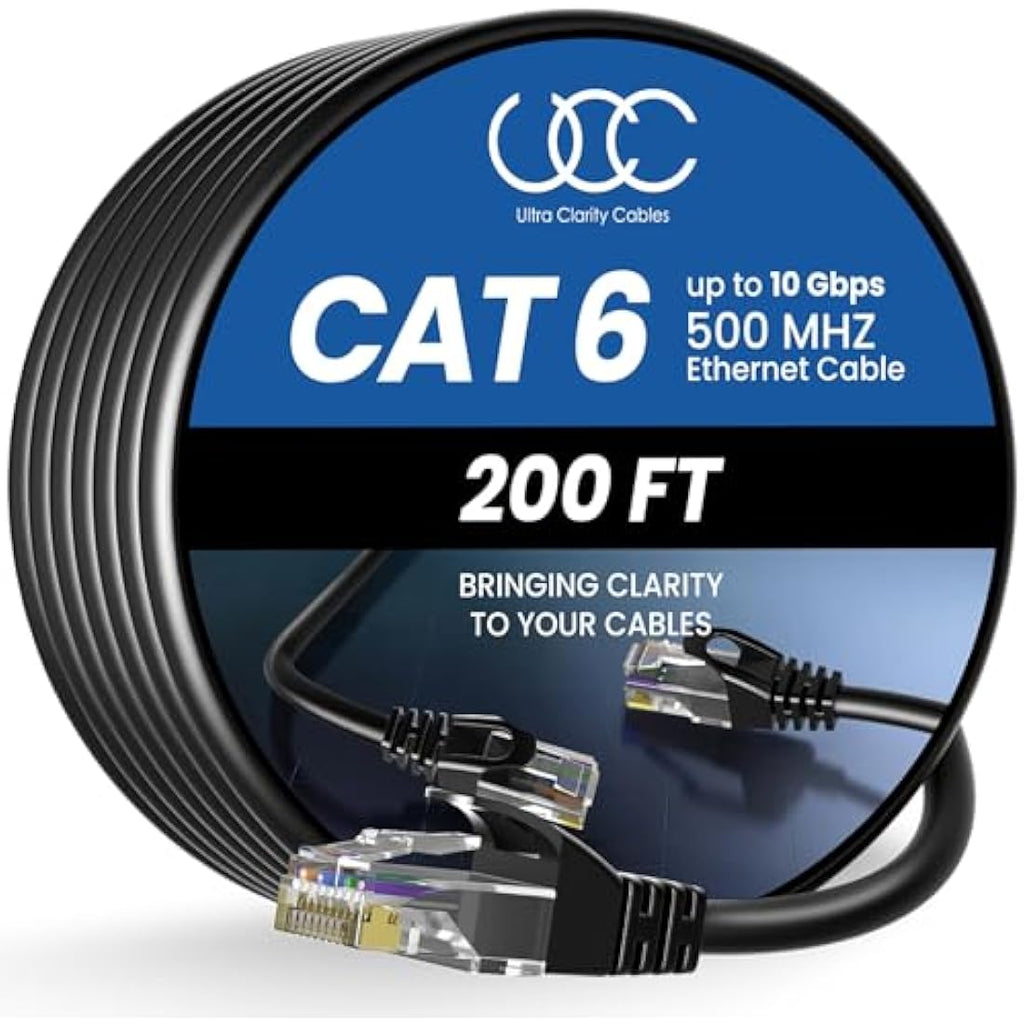 Ultra Clarity Cat6 Ethernet Cable – 200ft High-Speed 10Gbps LAN, Black