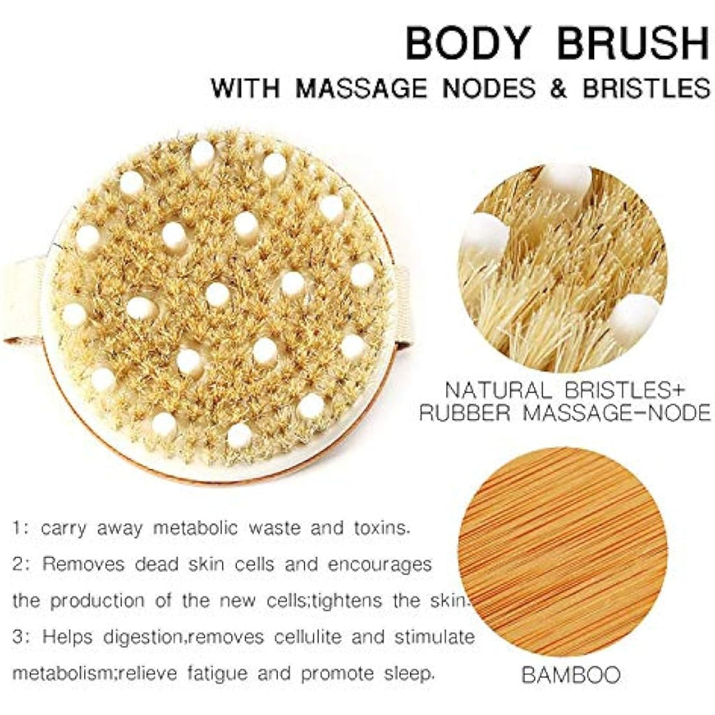 Jolof Store Natural Bristle Body Brush with Cellulite Massage Nodes