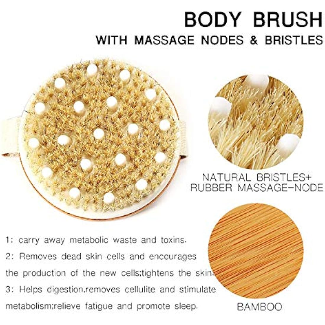 Jolof Store Natural Bristle Body Brush with Cellulite Massage Nodes