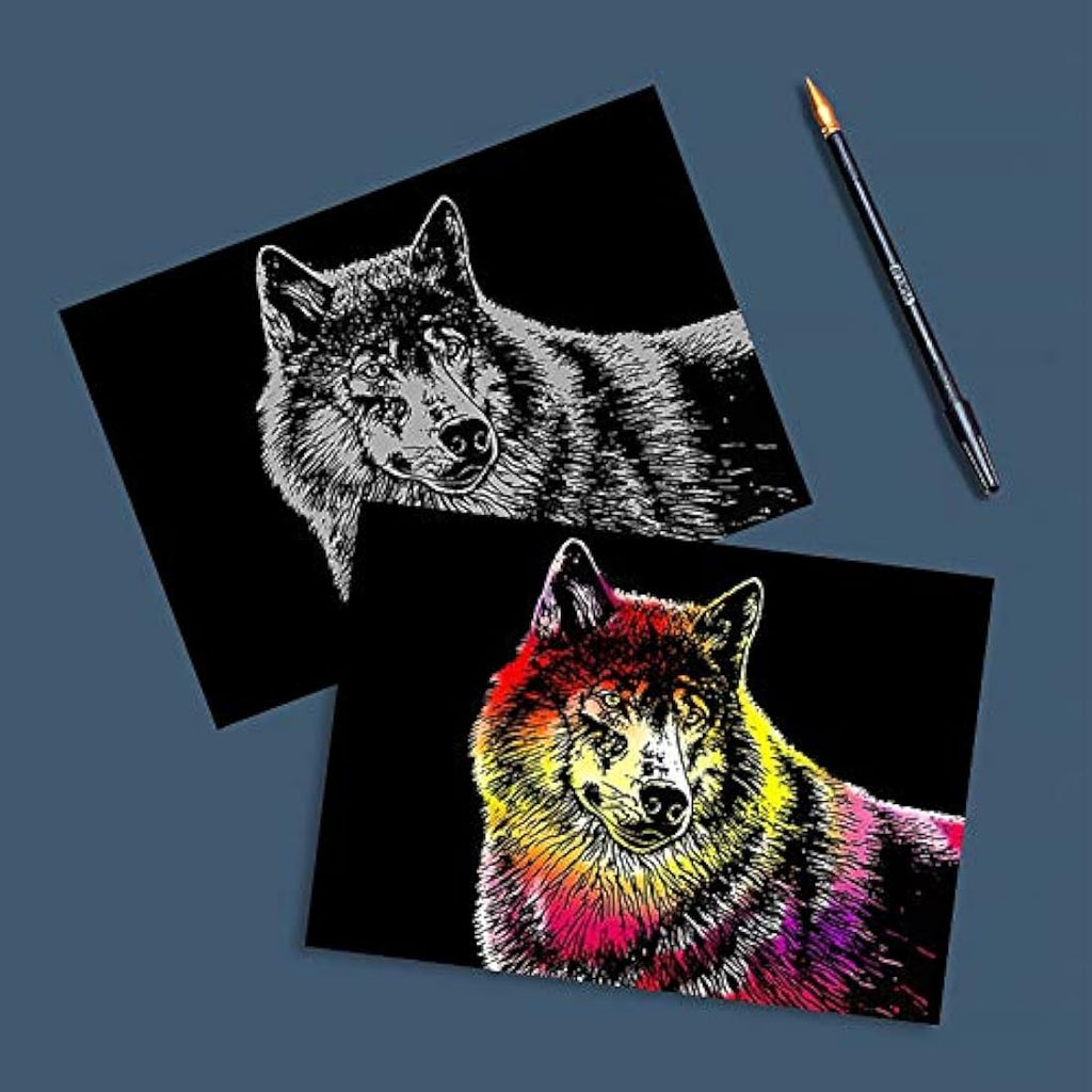 Jolof Store 8PCS A4 Scratch Art Paper Set – Rainbow Animal Engraving Kit