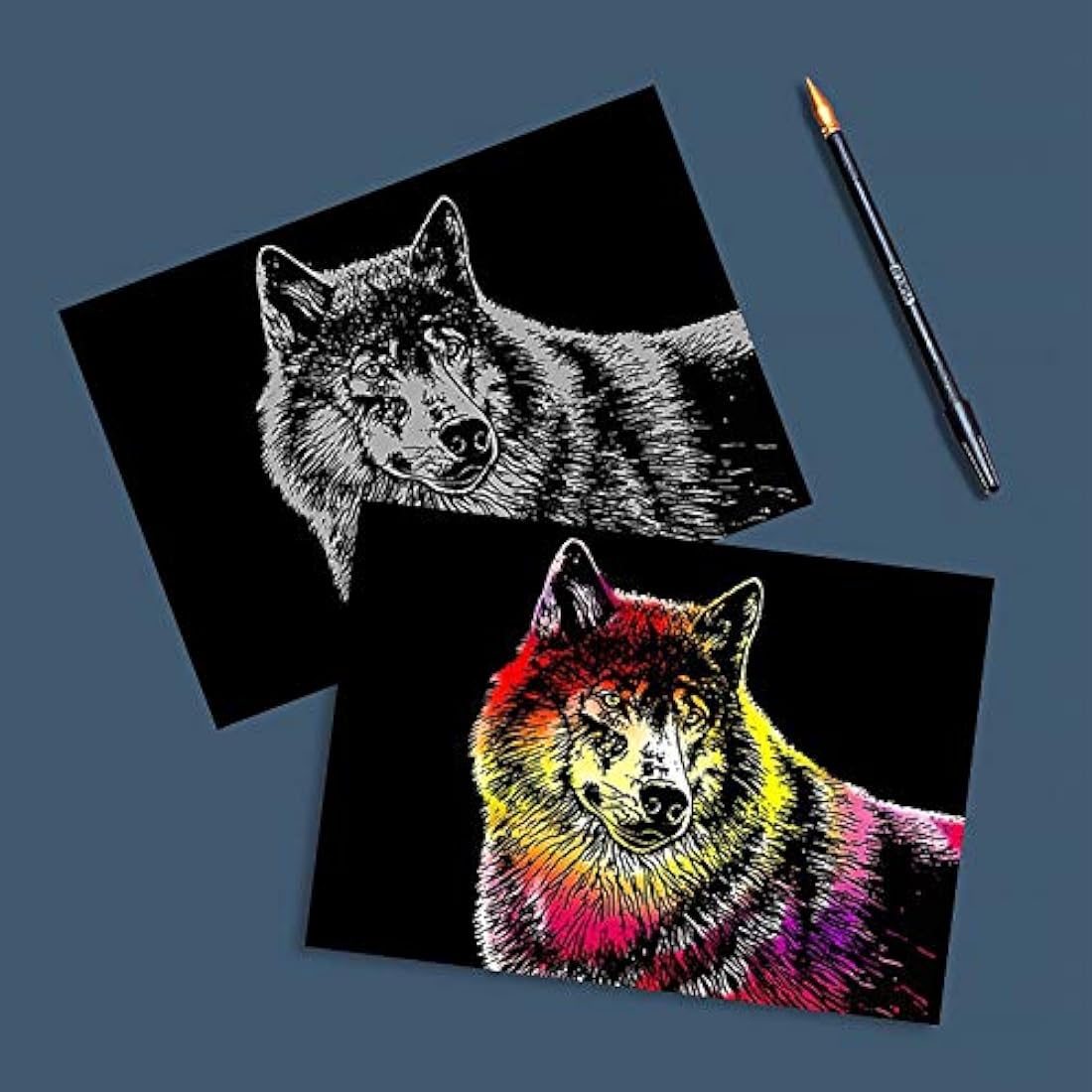 Jolof Store 8PCS A4 Scratch Art Paper Set – Rainbow Animal Engraving Kit