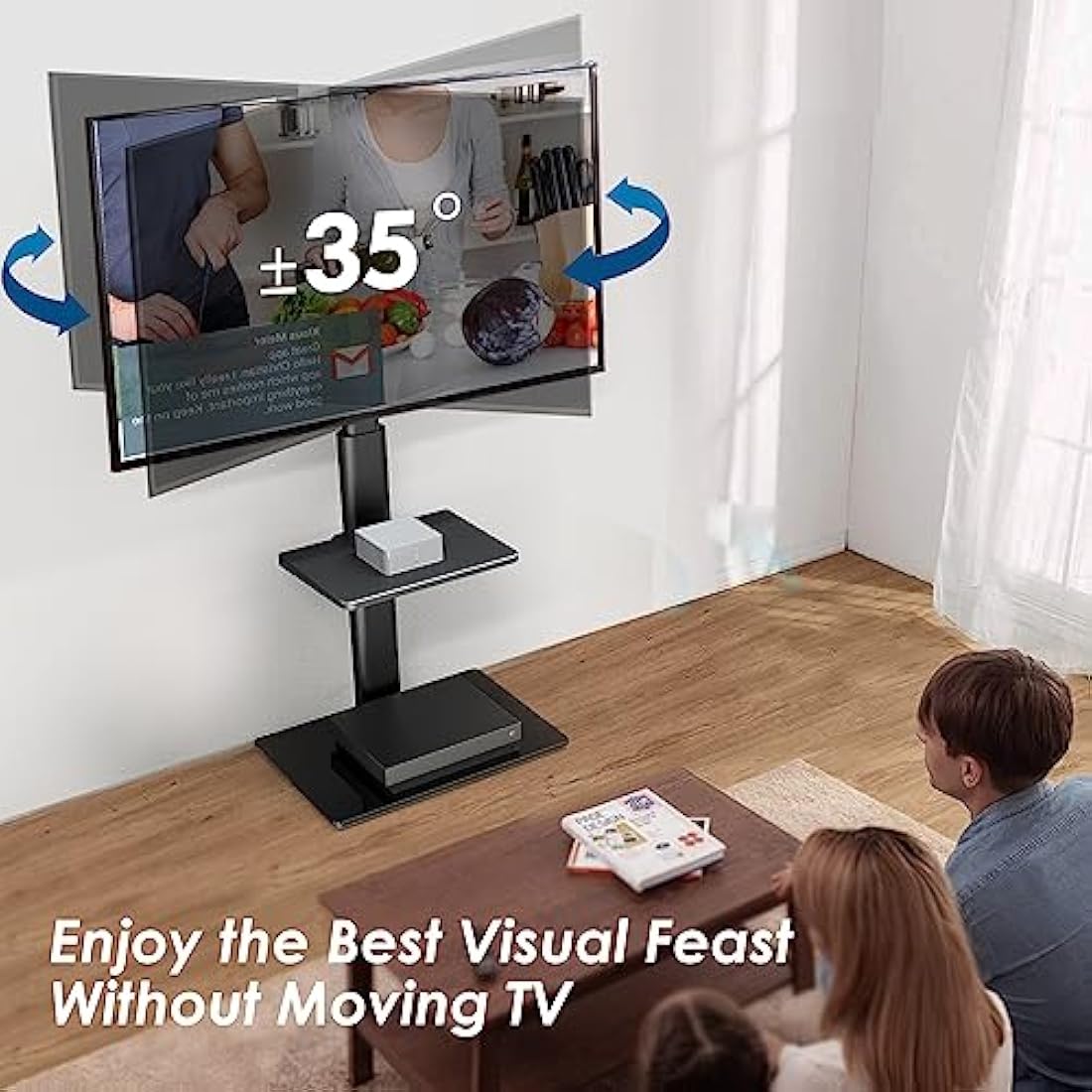 FITUEYES TV Floor Stand | Swivel Mount for 32-60 inch TVs with Shelf