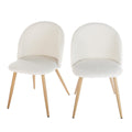 FurnitureR Chenille Dining Chairs Set of 2 | Beige Upholstered Oak Legs