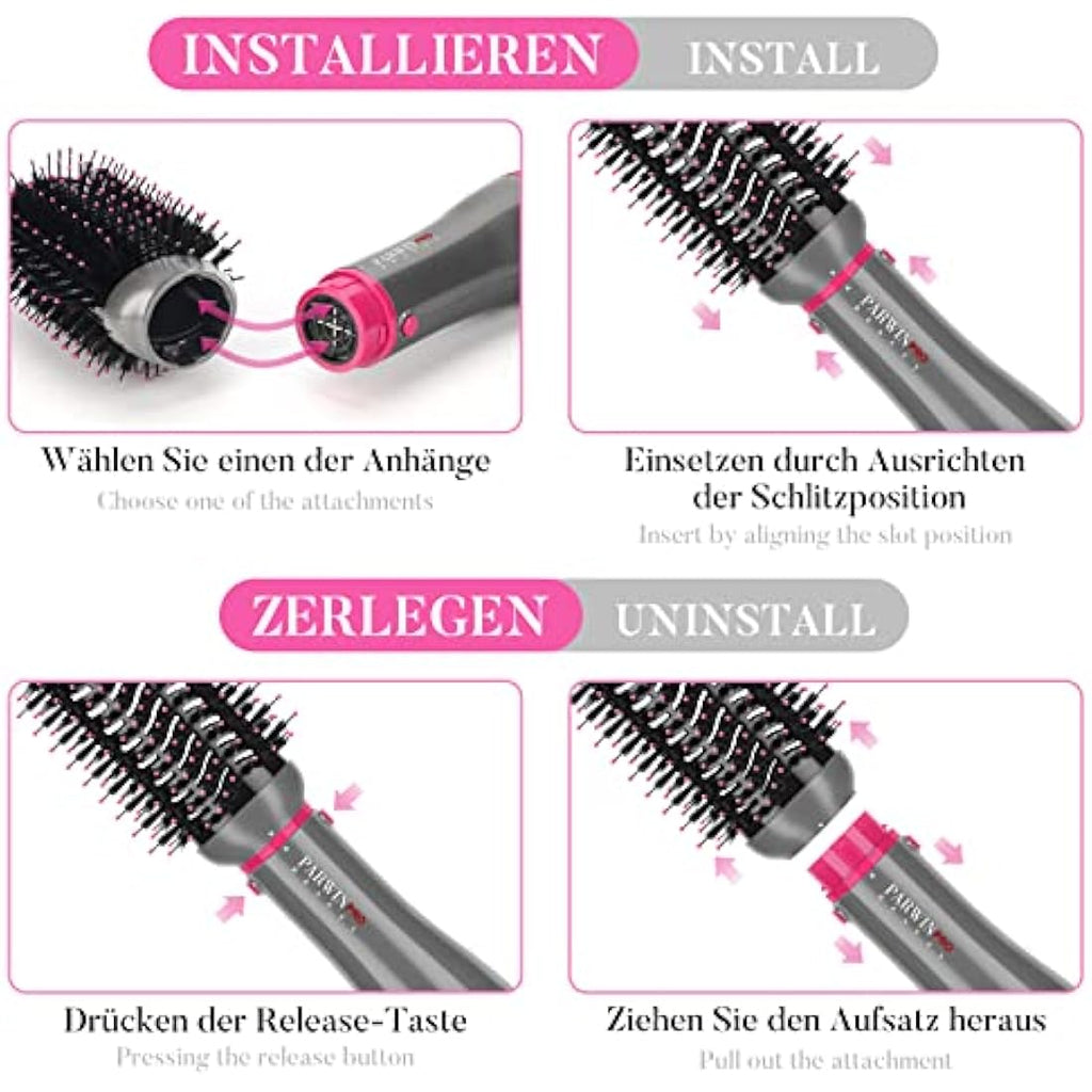4-in-1 Hot Air Brush Set | Ionic Hair Dryer & Styler - Gray