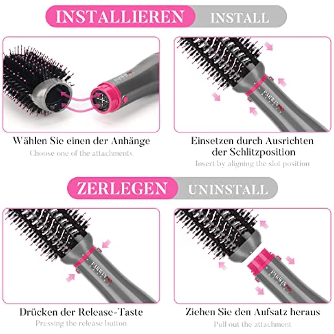 4-in-1 Hot Air Brush Set | Ionic Hair Dryer & Styler - Gray