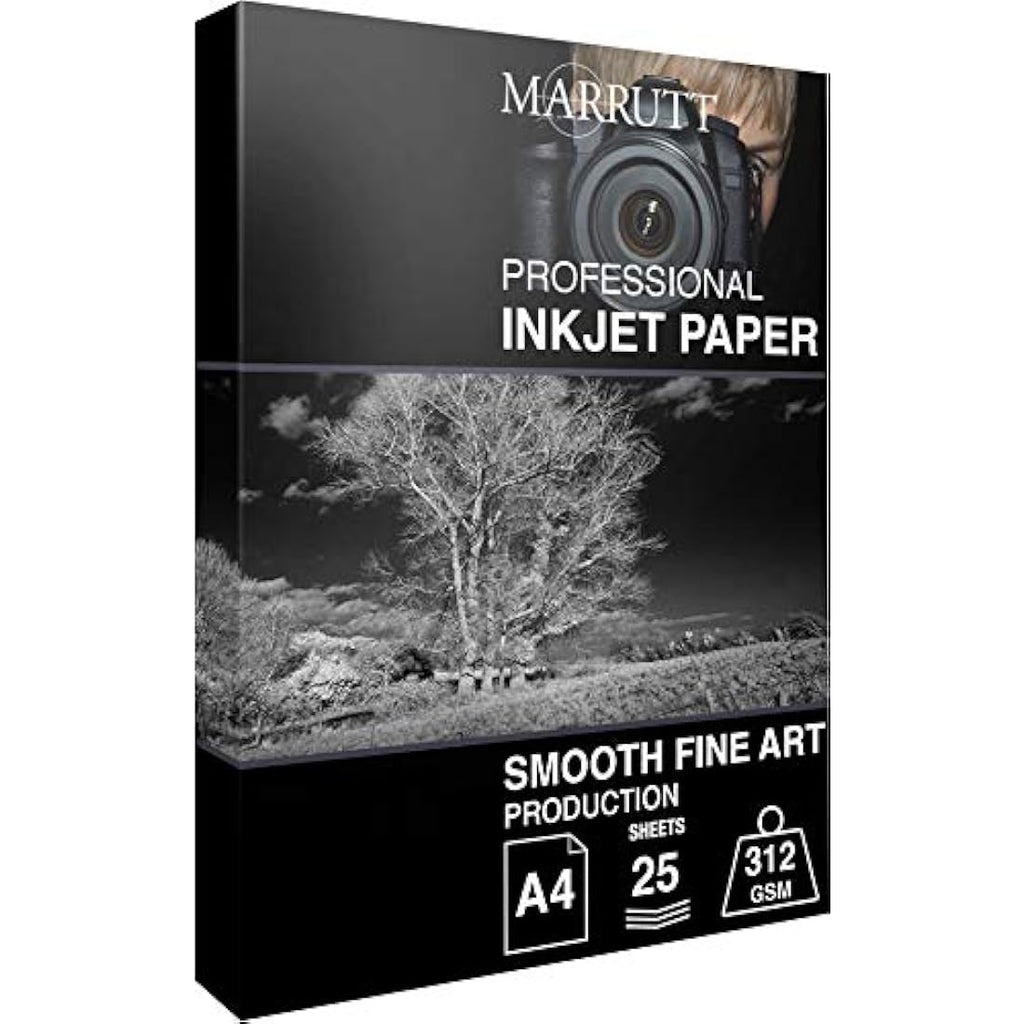 Marrutt 312gsm Smooth Fine Art Inkjet Photo Paper - A4 Cotton Rag, 25 Sheets