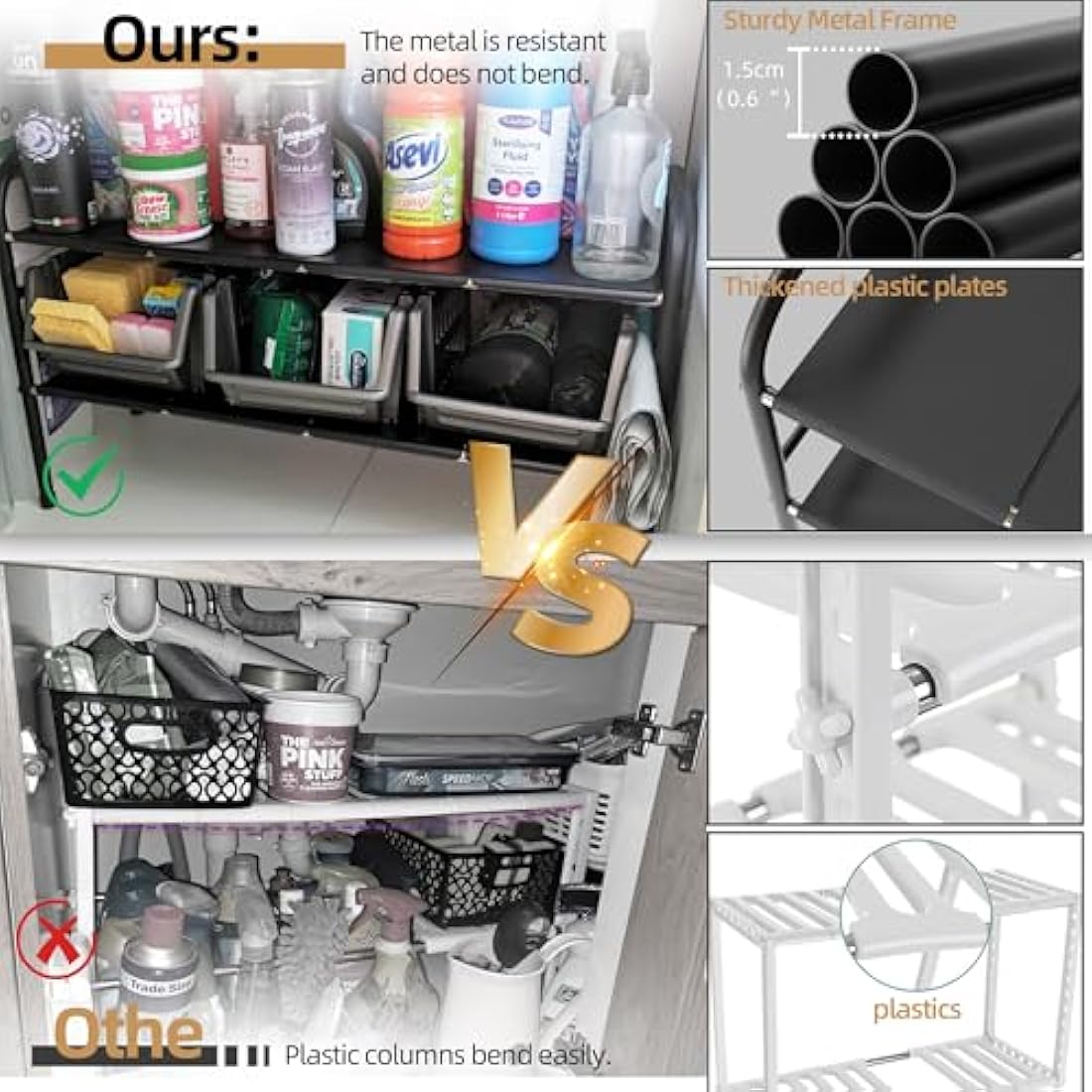NETEL Expandable Under Sink Storage – 2 Tier Metal Kitchen Organiser