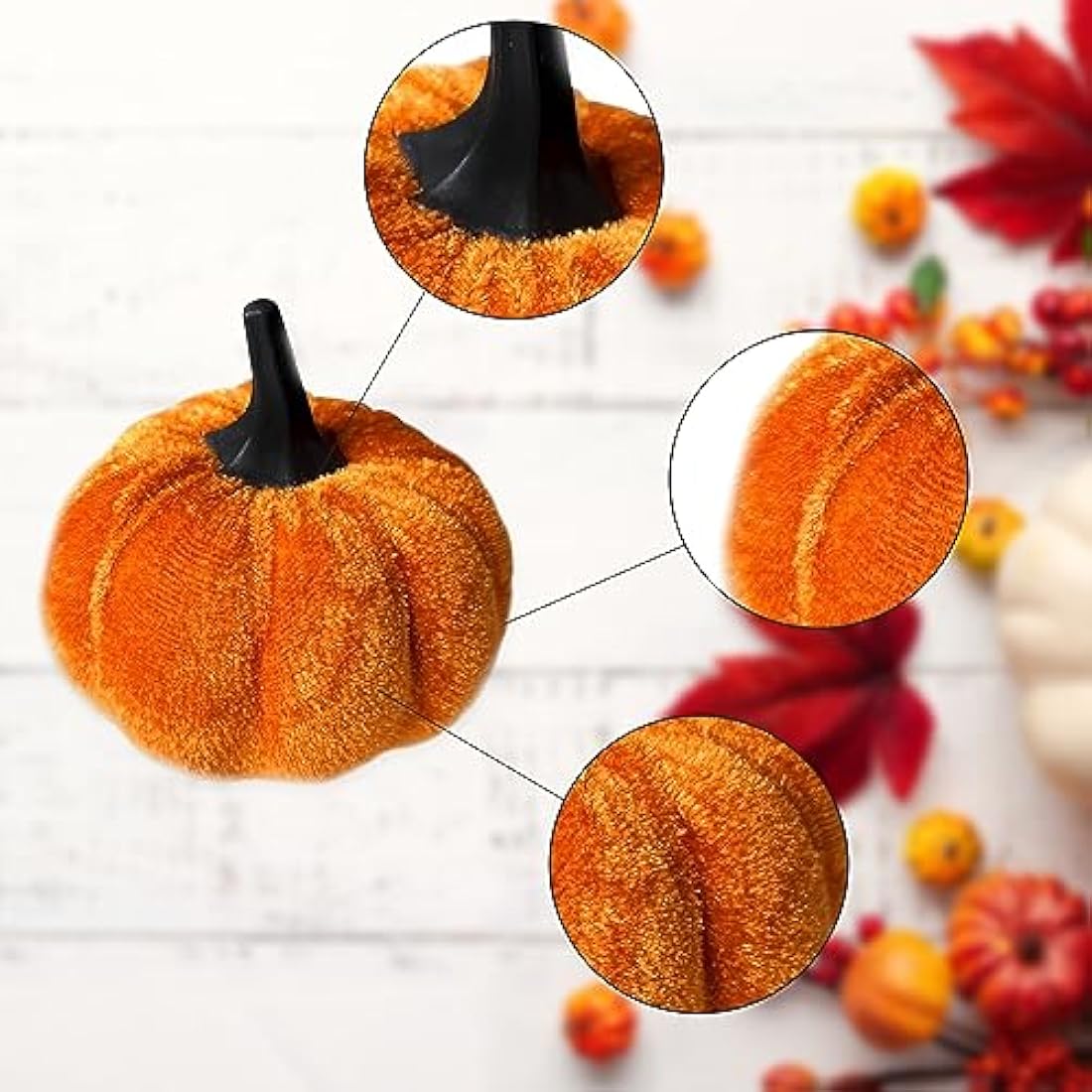 12Pcs Faux Velvet Pumpkins – Rustic Fall Harvest Decor