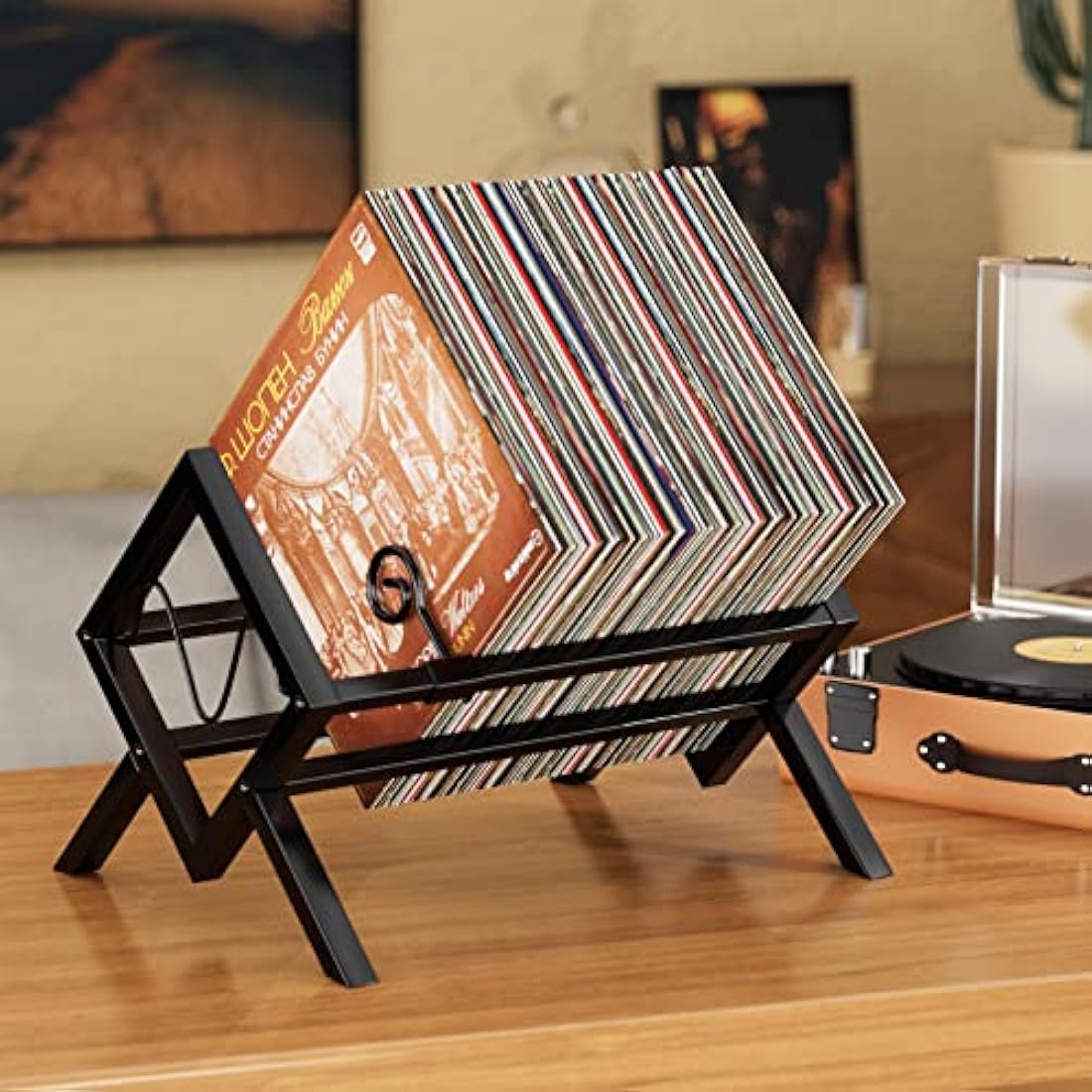 Vinyl Record Storage Holder – Metal 80-100 LP Album Stand