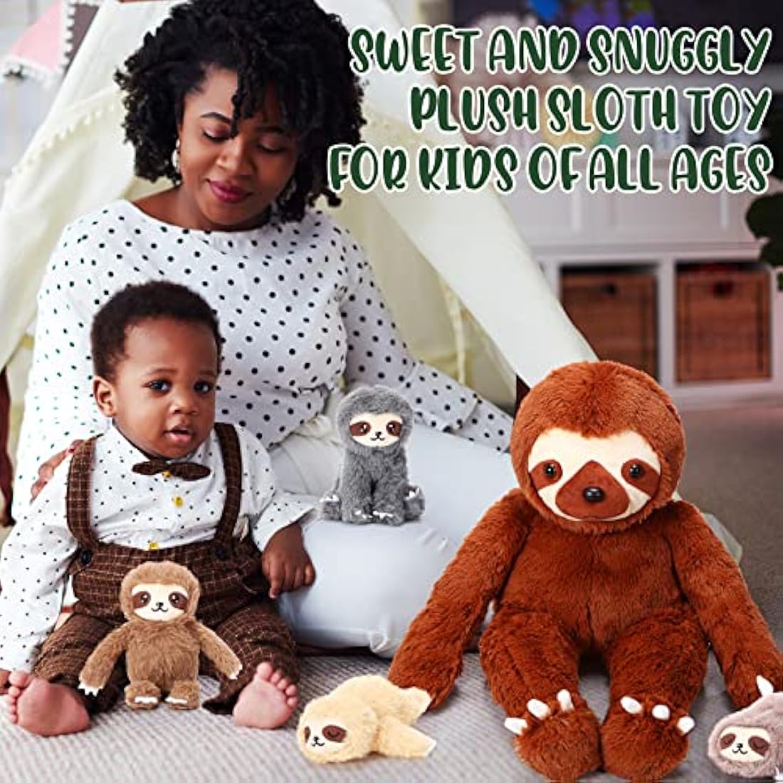 5-Piece Sloth Plush Toy Set – 13" Mommy and Baby Stuffed Animals