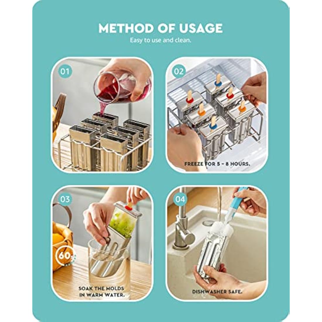 Baffect Stainless Steel Popsicle Mould Set - 6 Round Ice Lolly Makers