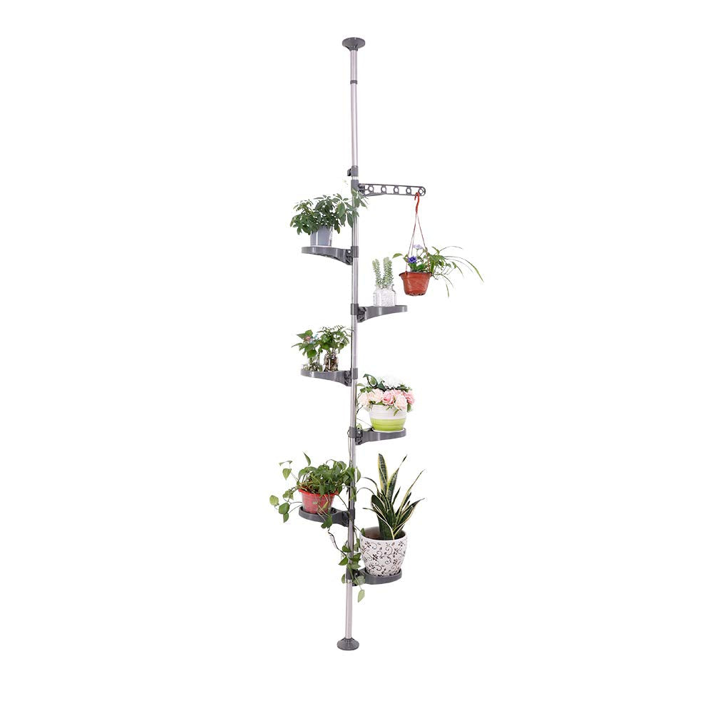 BAOYOUNI 7-Tier Indoor Plant Pole – Tension Rod Flower Pot Stand, Grey