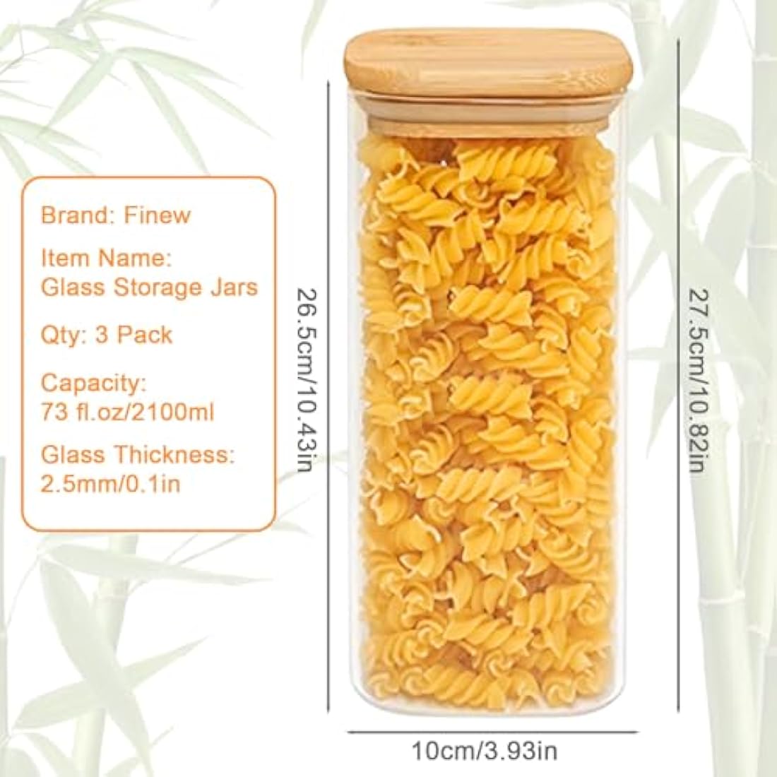 Jolof Store 2100ml Glass Storage Jars with Bamboo Lids - 3 Pack Square