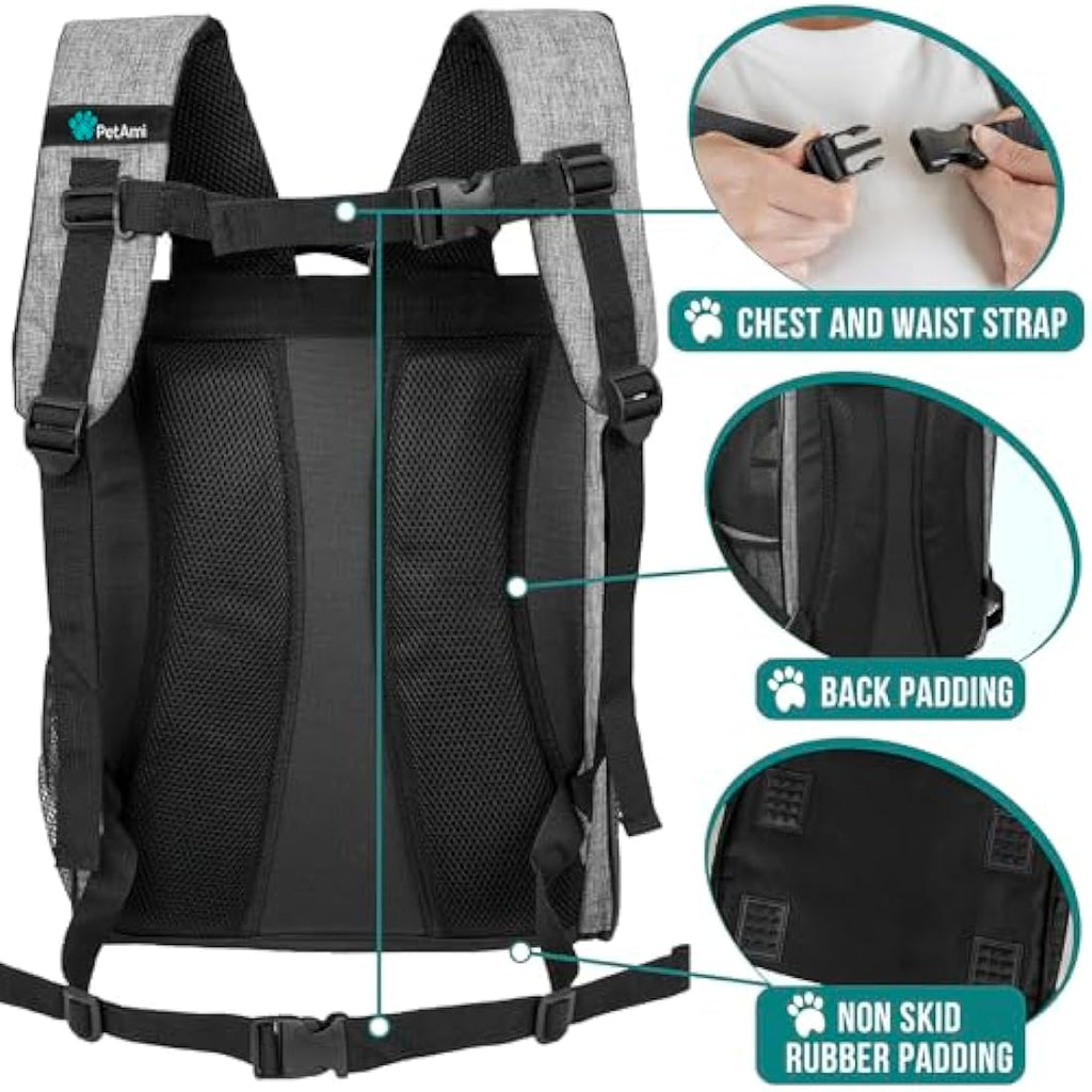 PetAmi Deluxe Pet Carrier Backpack - Ventilated Airline Approved - Heather Gray