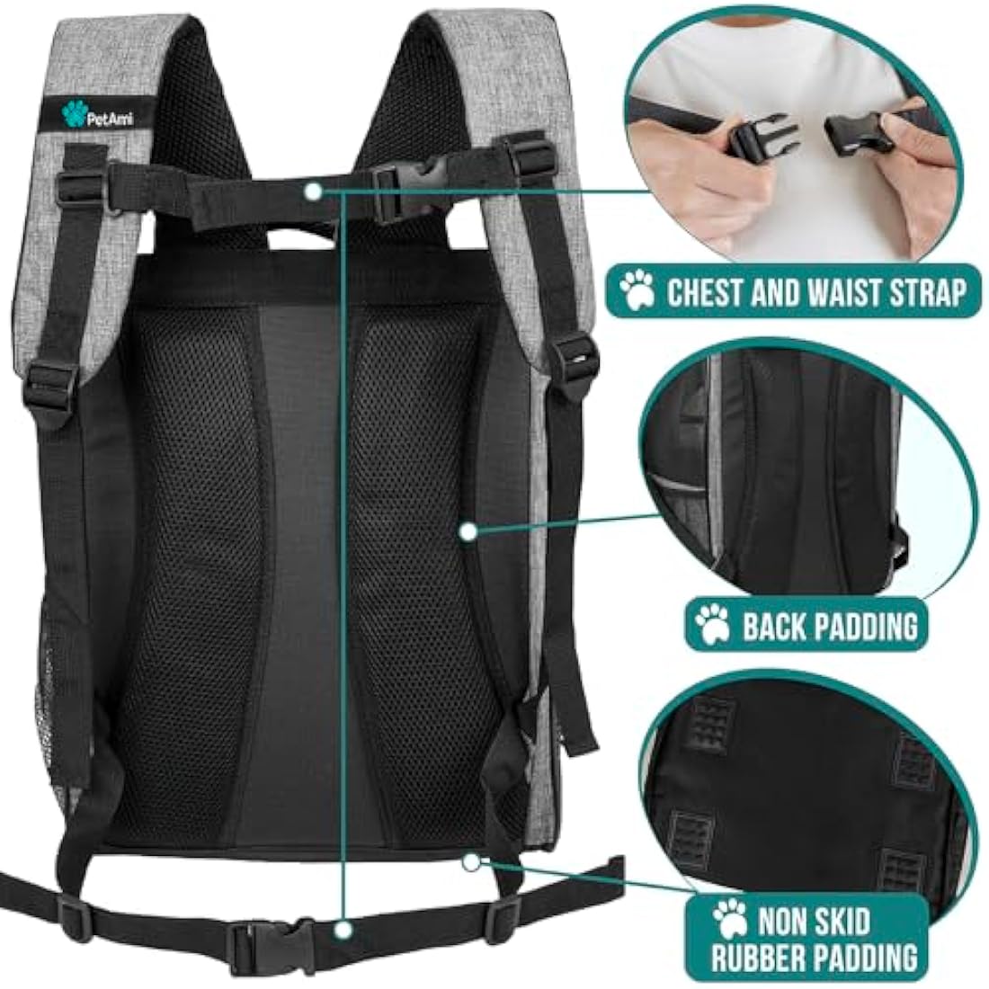 PetAmi Deluxe Pet Carrier Backpack - Ventilated Airline Approved - Heather Gray