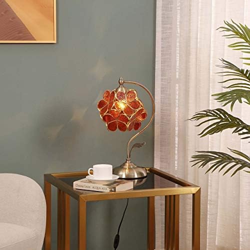 Bieye Tiffany Style Stained Glass Cherry Blossom Table Lamp – Brass Base