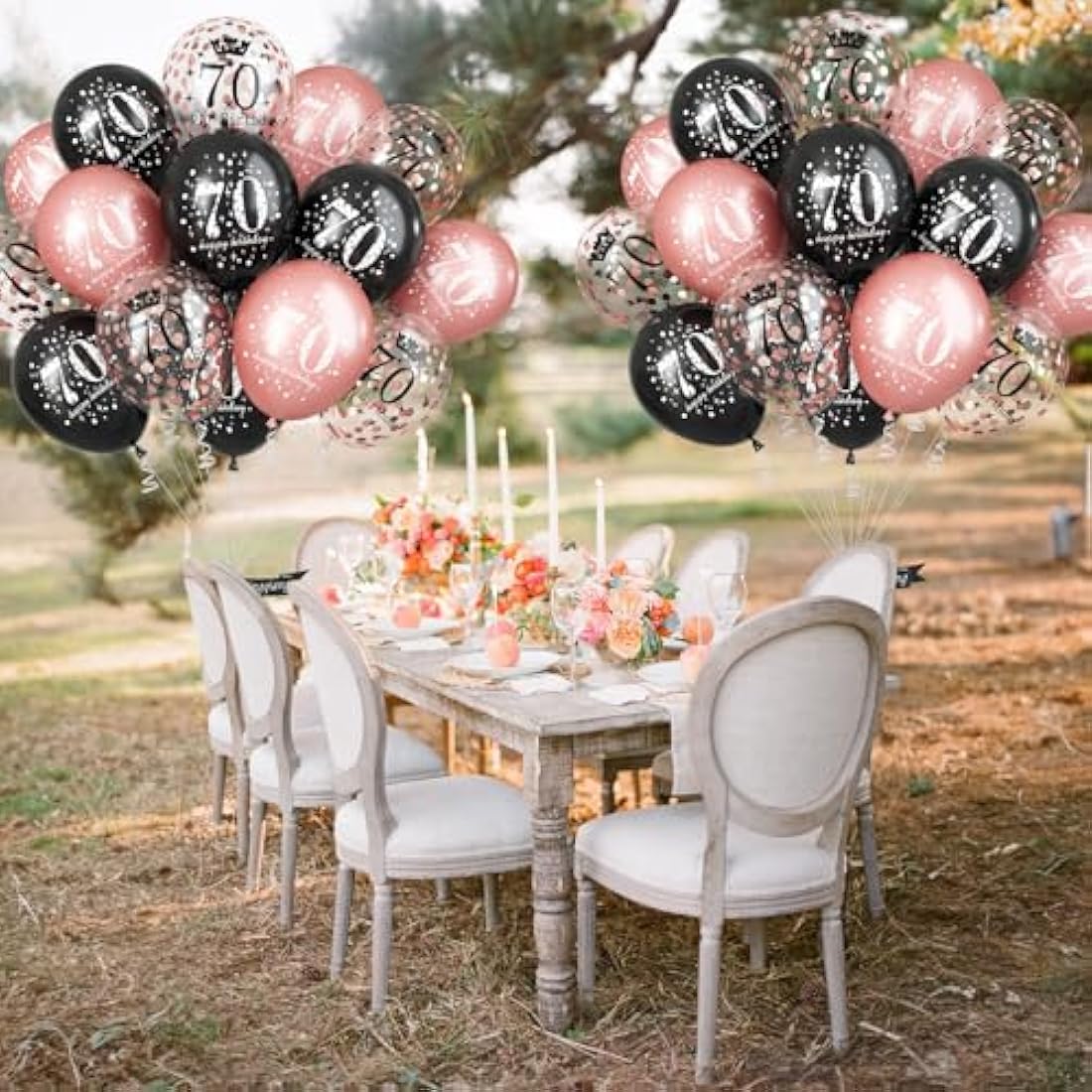 70th Birthday Balloons - 15pc Rose Gold & Black Latex Set