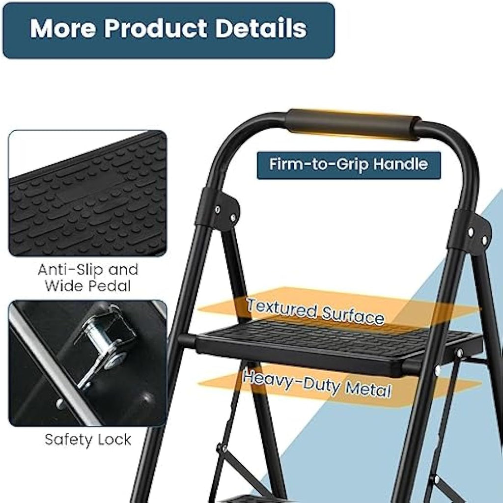TANGZON 2-Step Folding Ladder | Heavy-Duty Steel Stool with Handrail