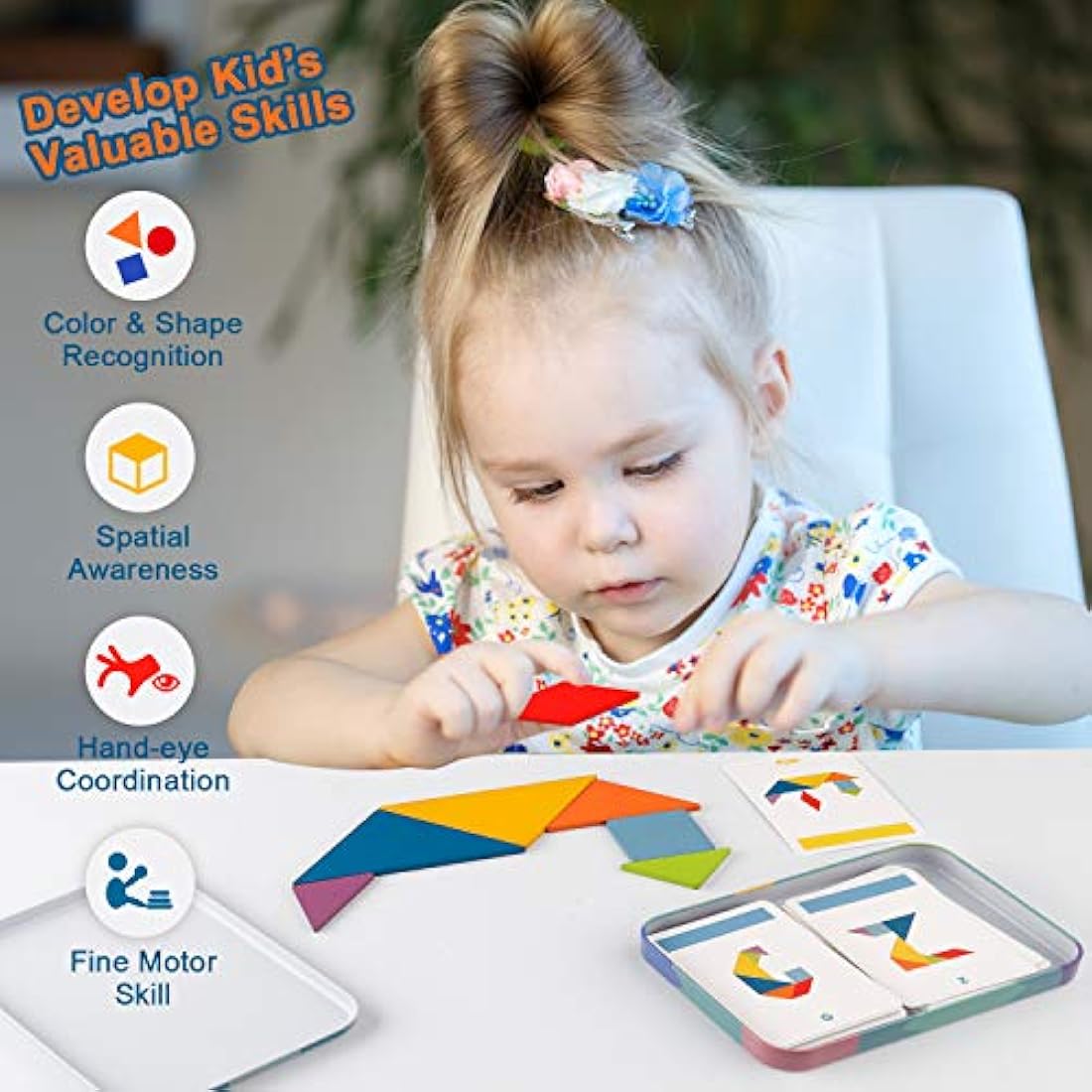 Vanmor Wooden Tangram Puzzles - 68 Pcs Montessori Pattern Blocks Set