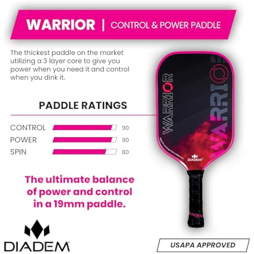 Diadem Warrior Pickleball Paddle | 19mm 3X L-Core Carbon Fiber Face