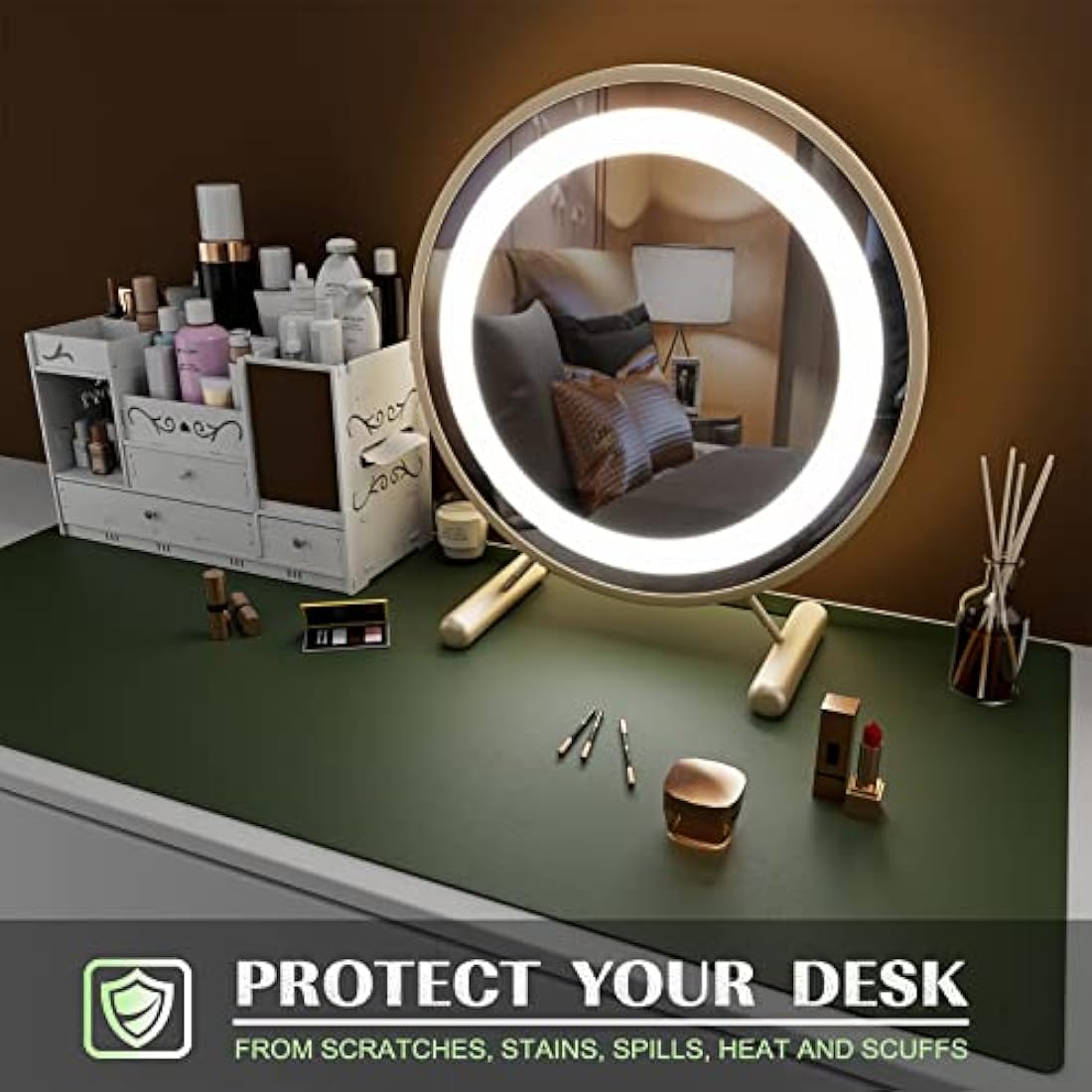 K KNODEL Leather Desk Mat | Large Office Mouse Pad & Blotter, Dark Green